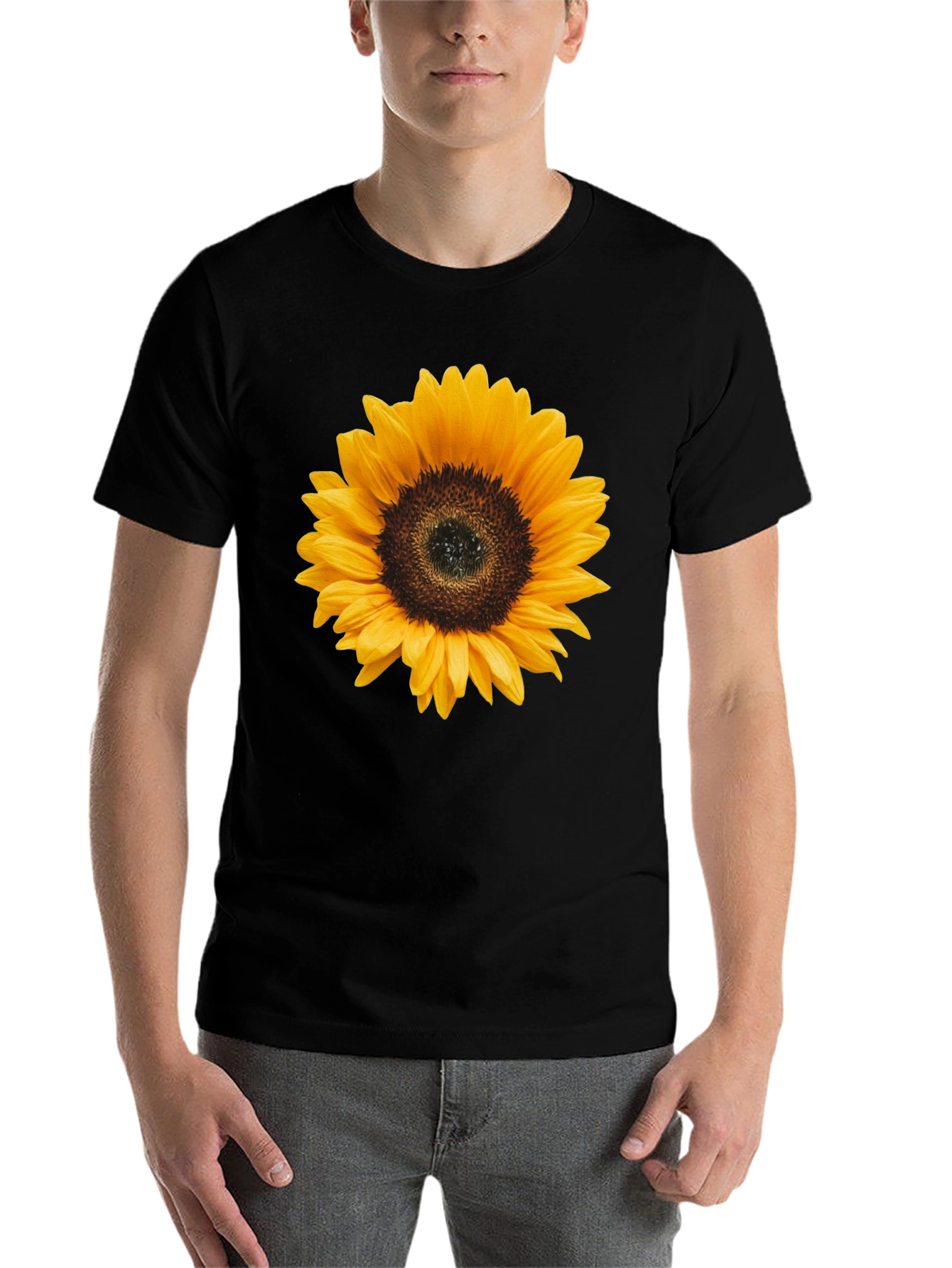 Black Sunflower Graphic Tee - Black Cotton T-Shirt view 7