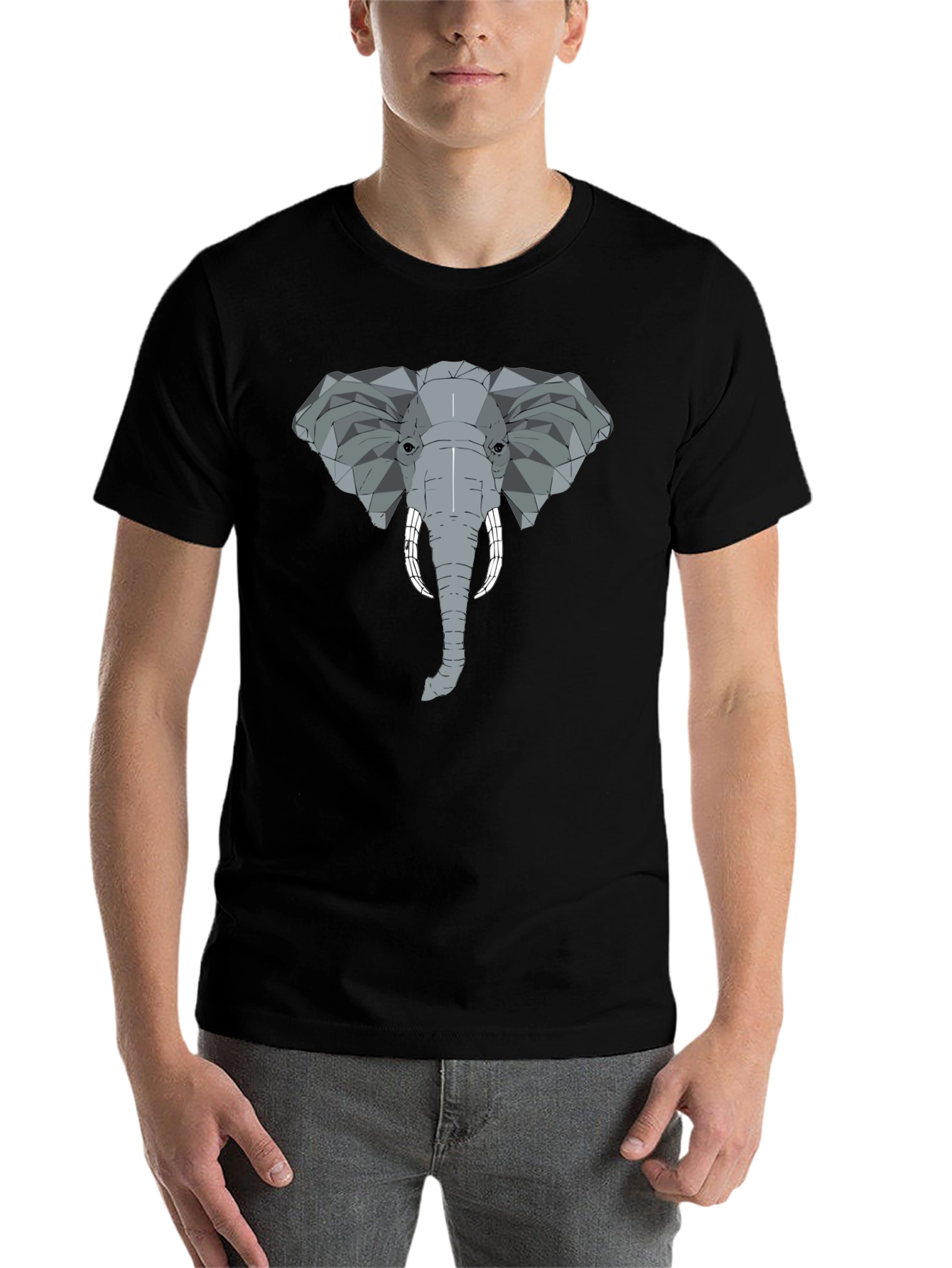 Black Geometric Elephant Graphic Tee - Stylish Men's Black T-Shirt view 7