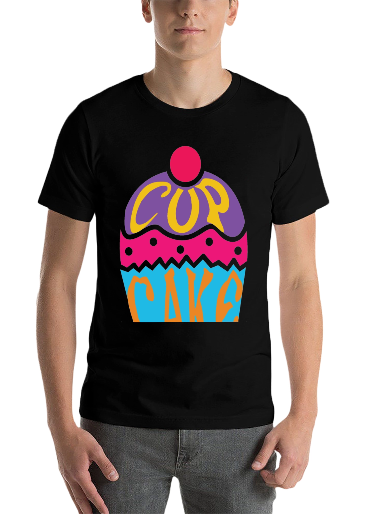 Black Fun Cupcake Graphic Tee - Black Cotton T-Shirt view 7