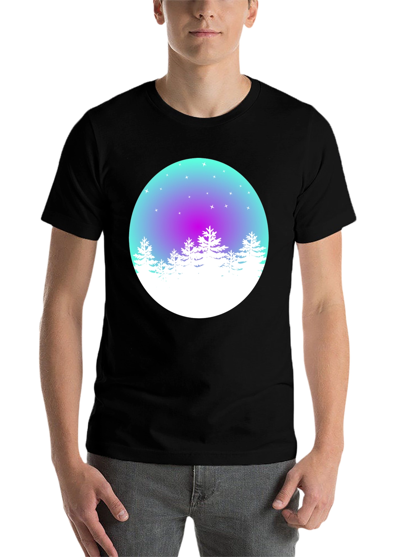 Black Winter Forest Graphic Tee - Men's Black T-Shirt view 7