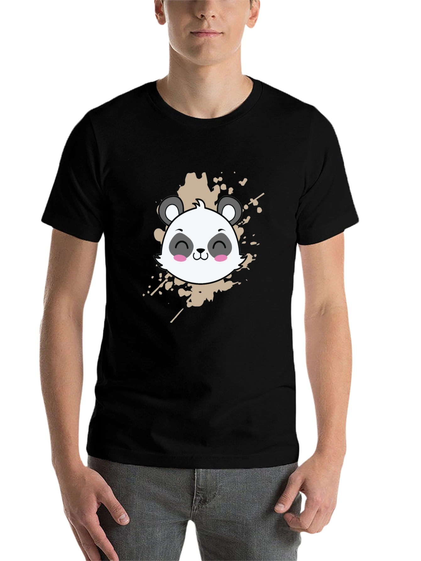 Black Cute Panda Graphic Tee - Black Cotton T-Shirt view 7