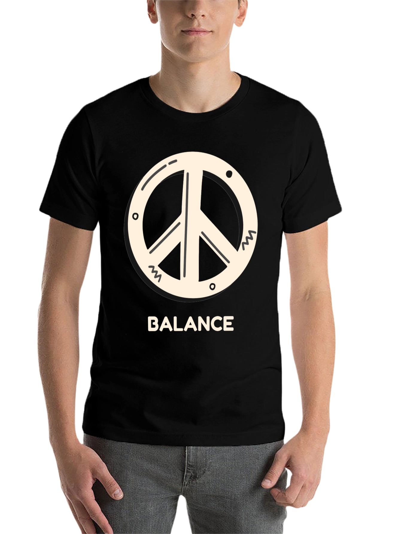 Black Balance Peace Sign Tee - Black Cotton T-Shirt view 7
