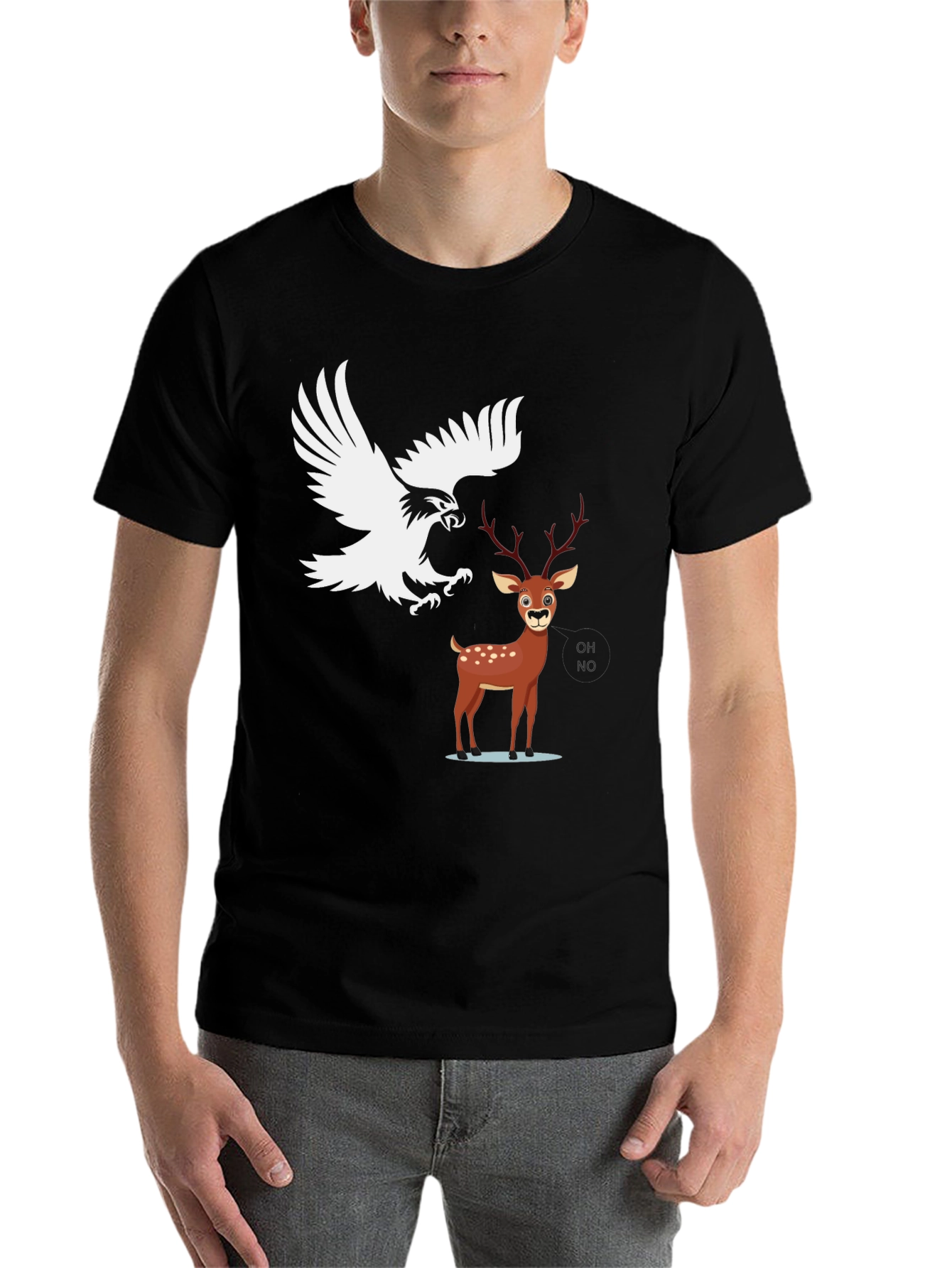 Black Eagle vs Deer Graphic Tee - Black Cotton Blend view 7