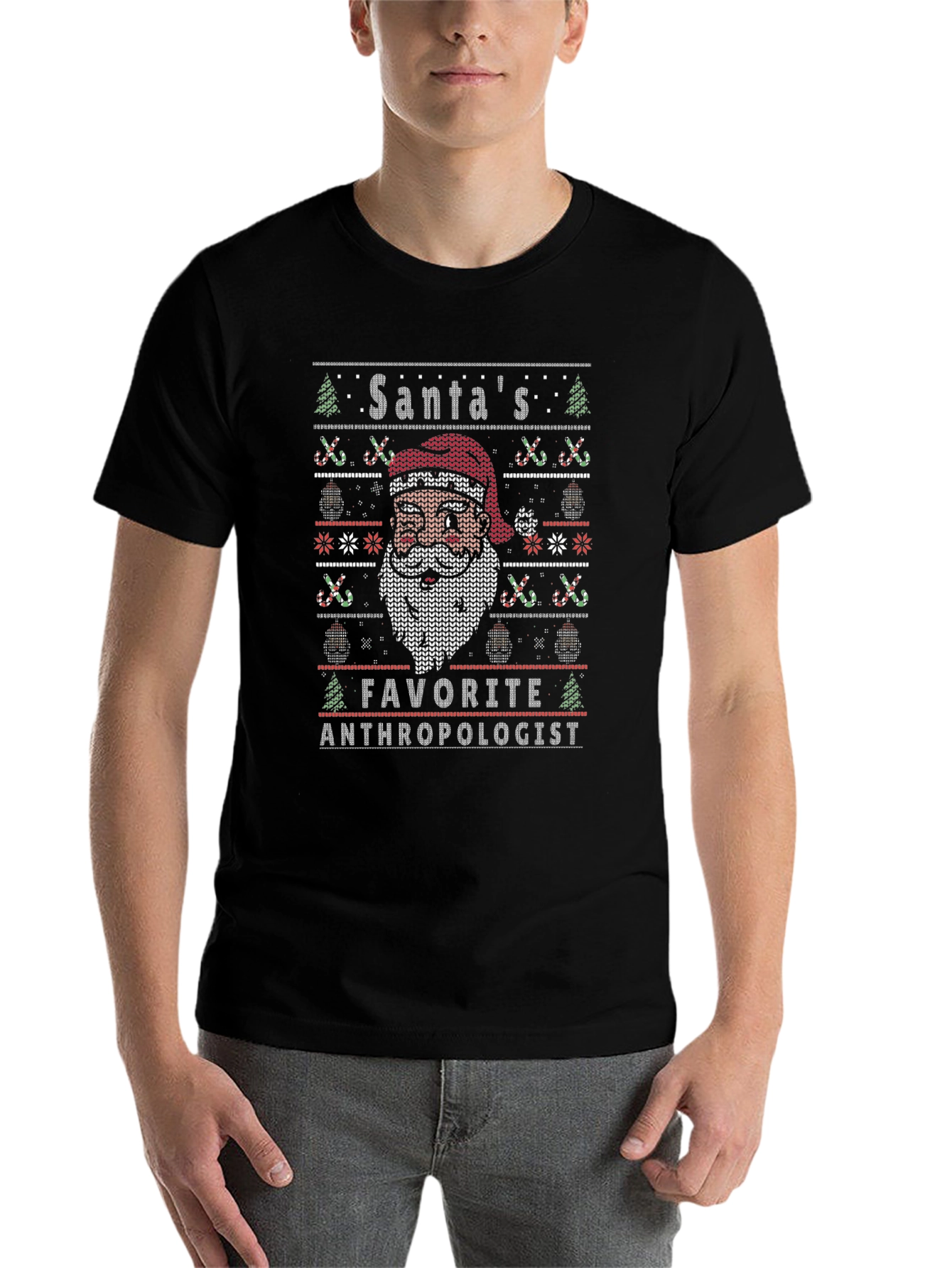 Santa's Favorite Anthropologist Ugly Christmas Knit T-Shirt - 7