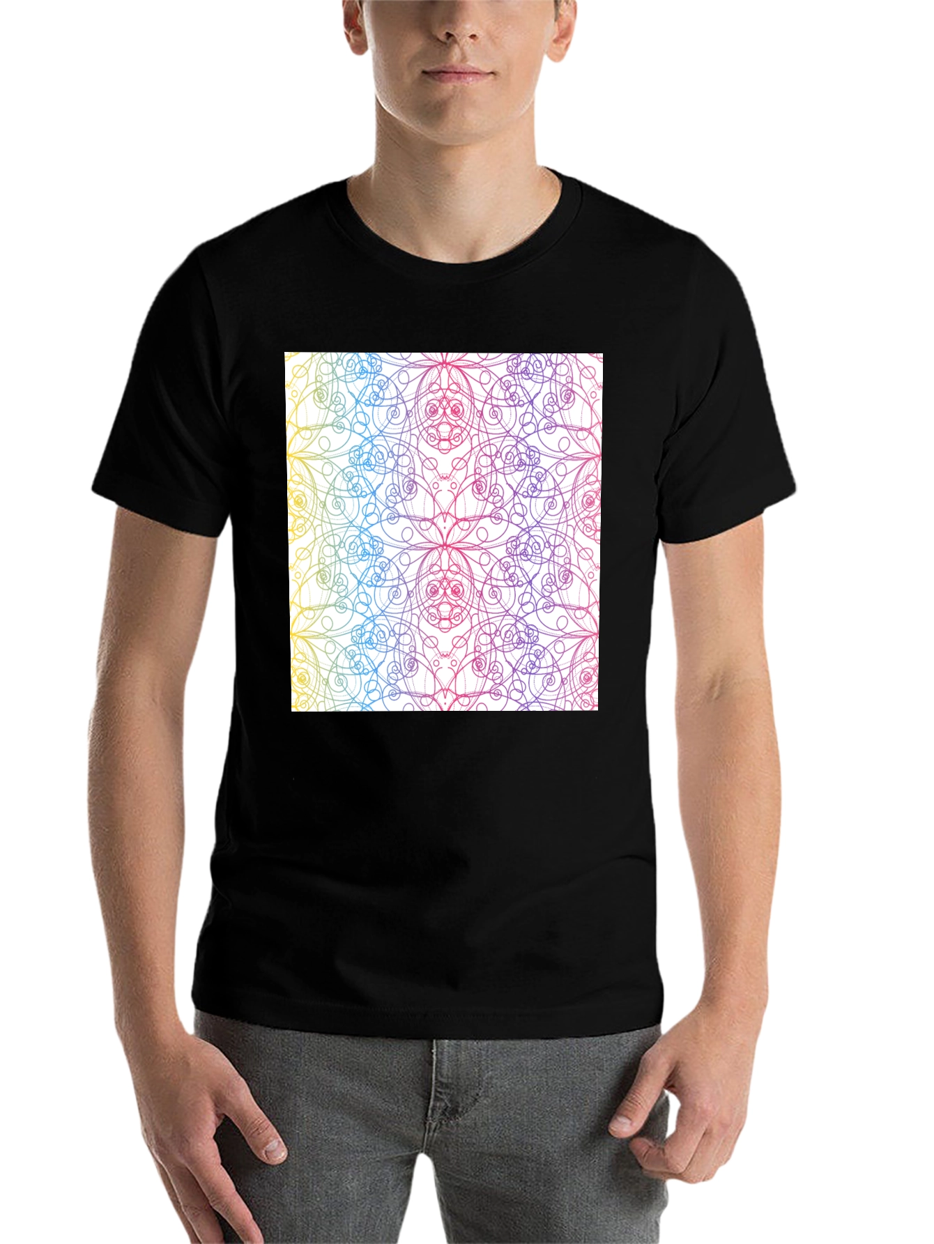 Black Colorful Mandala Design Black T-Shirt view 7