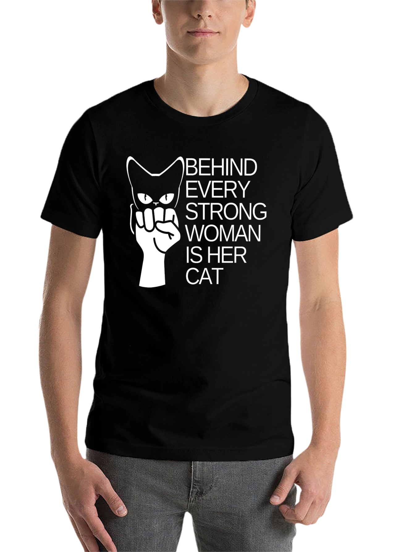 Black Strong Woman Cat Lover T-Shirt - Black view 7