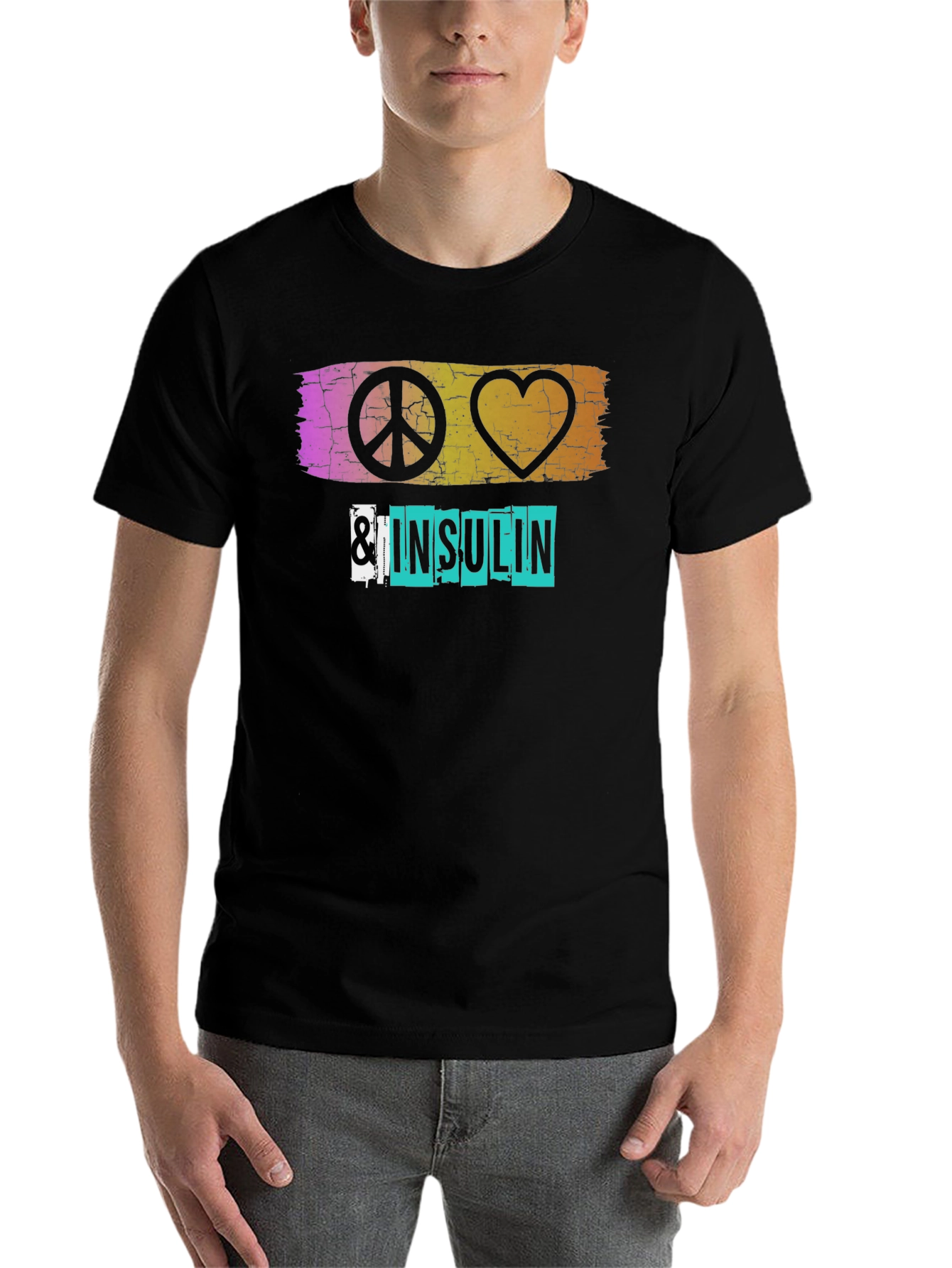 Black Peace Love & Insulin T-Shirt - Diabetes Awareness view 7