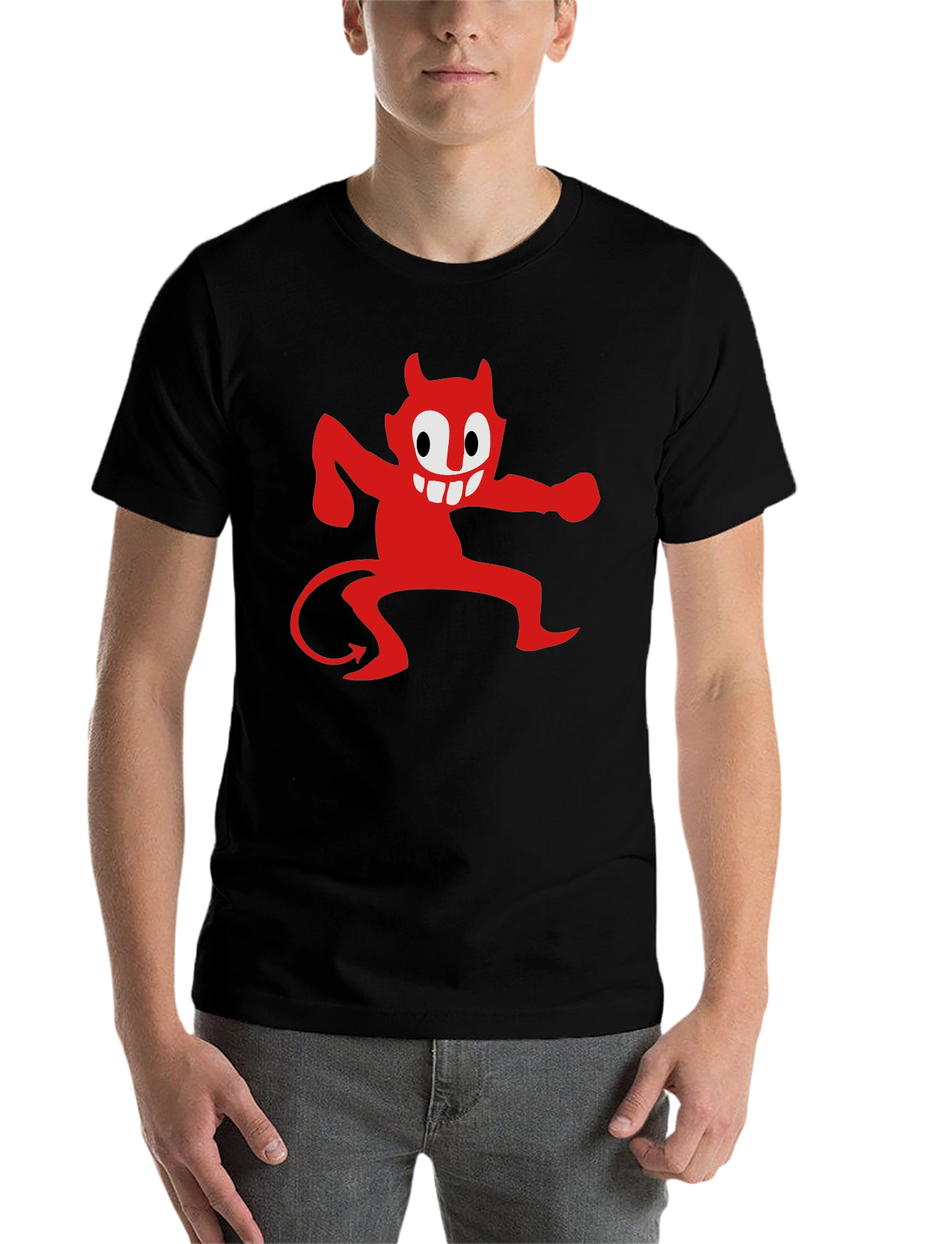 Black Cartoon Devil Graphic Tee - Mens Black T-Shirt view 7