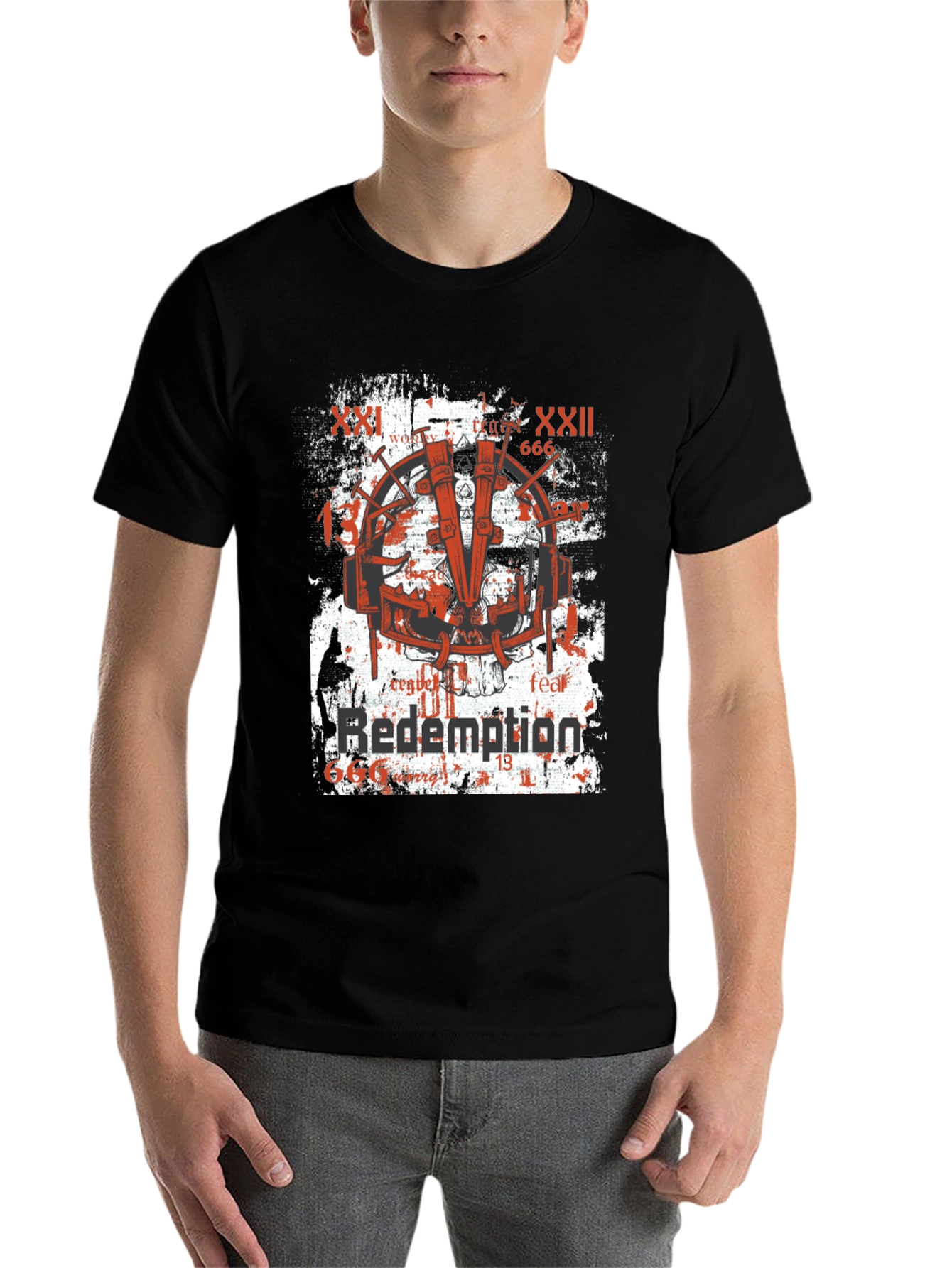 Black Redemption Graphic Print T-Shirt, Grunge Style view 7