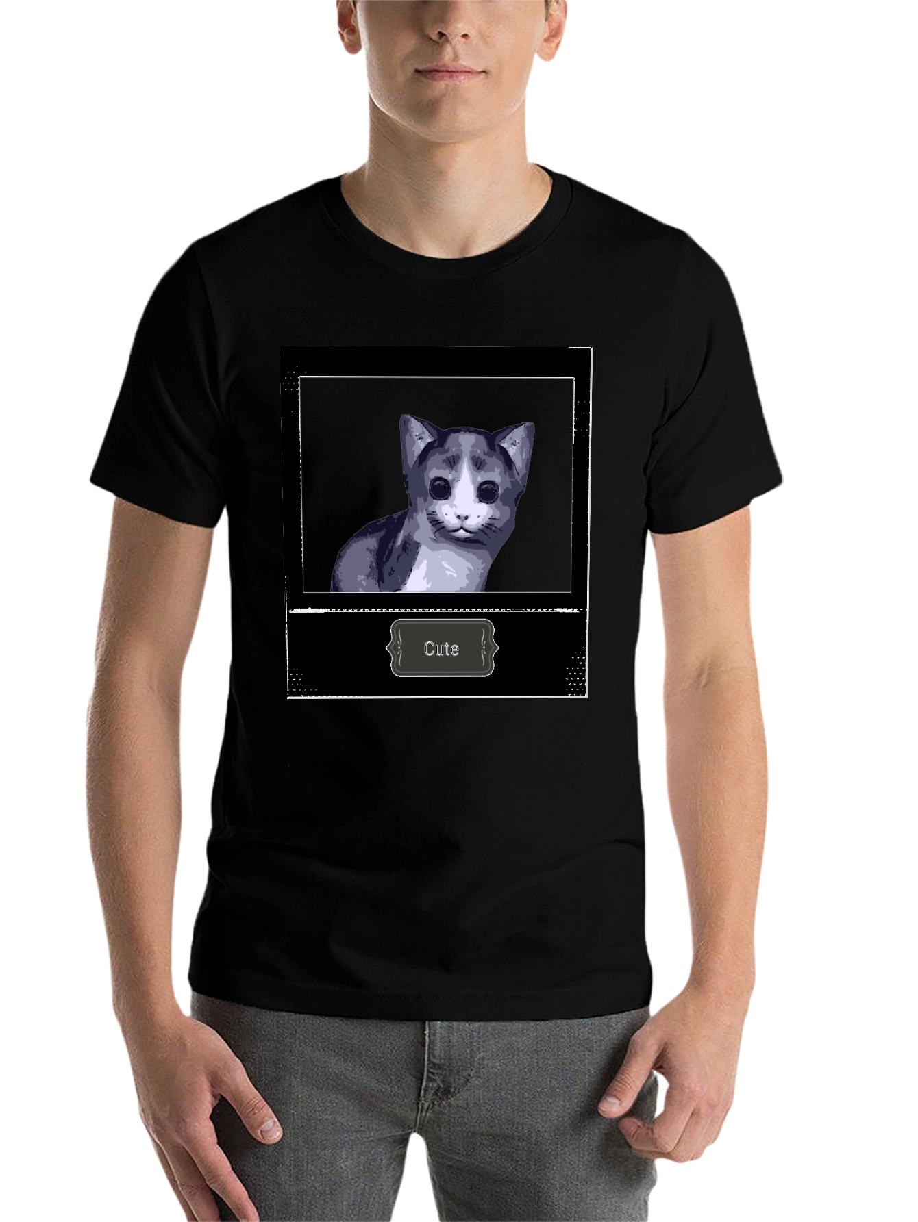 Black Cute Cat Graphic Print Black T-Shirt view 7