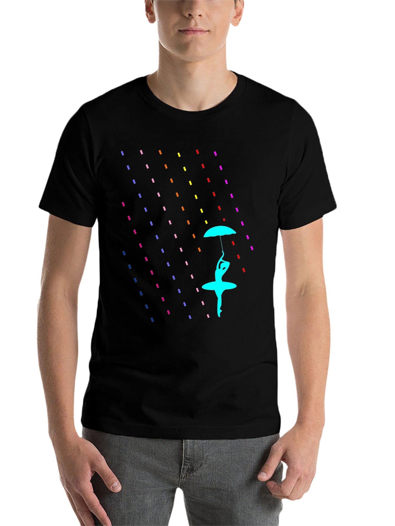 Black Rain of Color: Artistic Graphic Print T-Shirt view 7