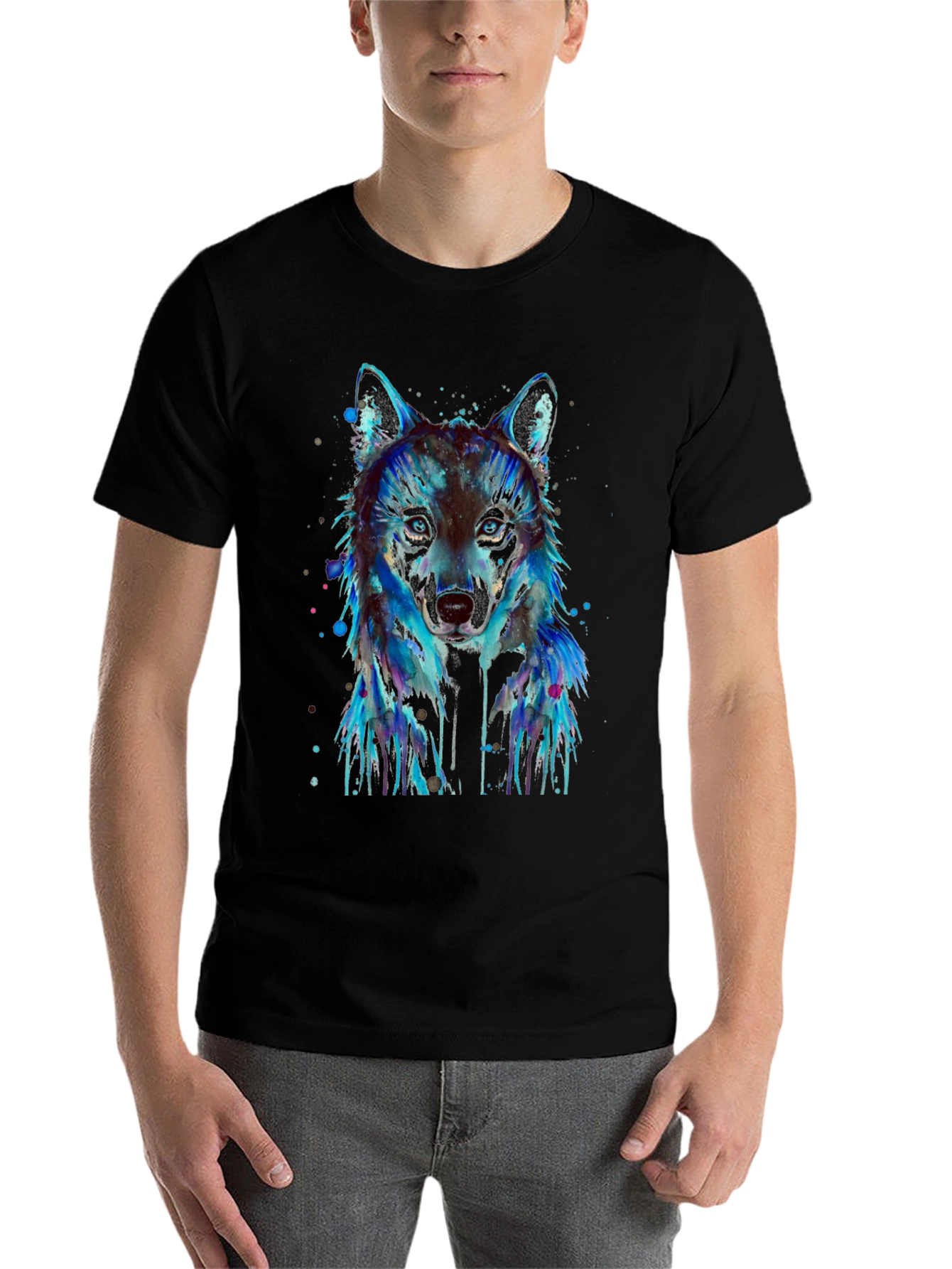 Black Watercolor Wolf Graphic T-Shirt view 7