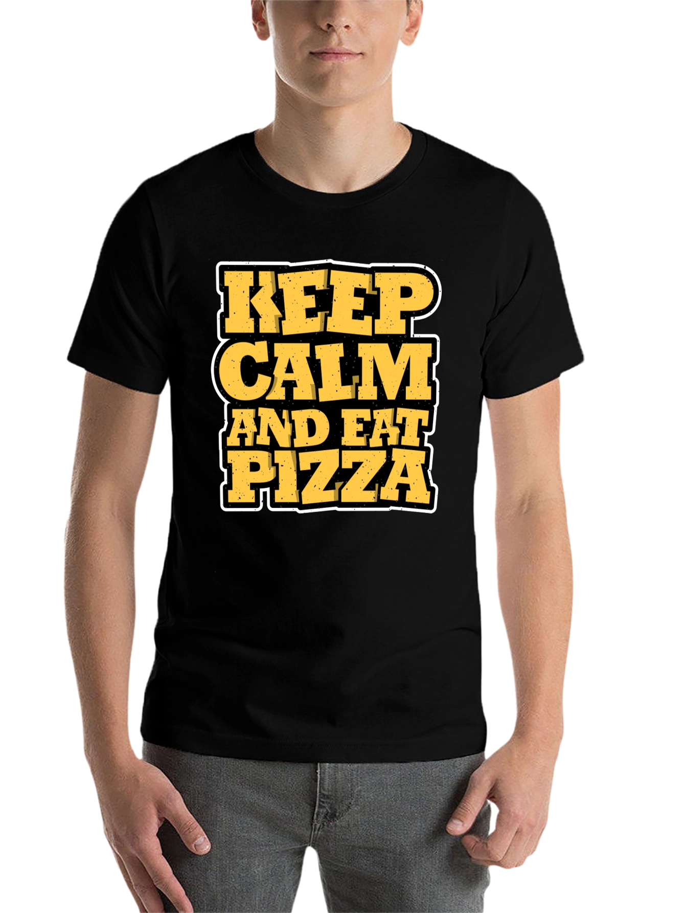 Black Keep Calm and Eat Pizza Graphic T-Shirt view 7