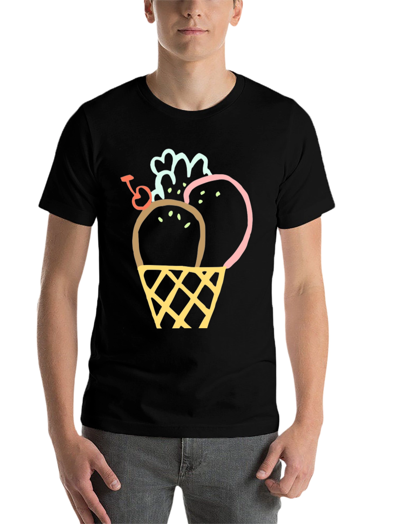 Black Ice Cream Cone Graphic Tee - Trendy & Fun view 7