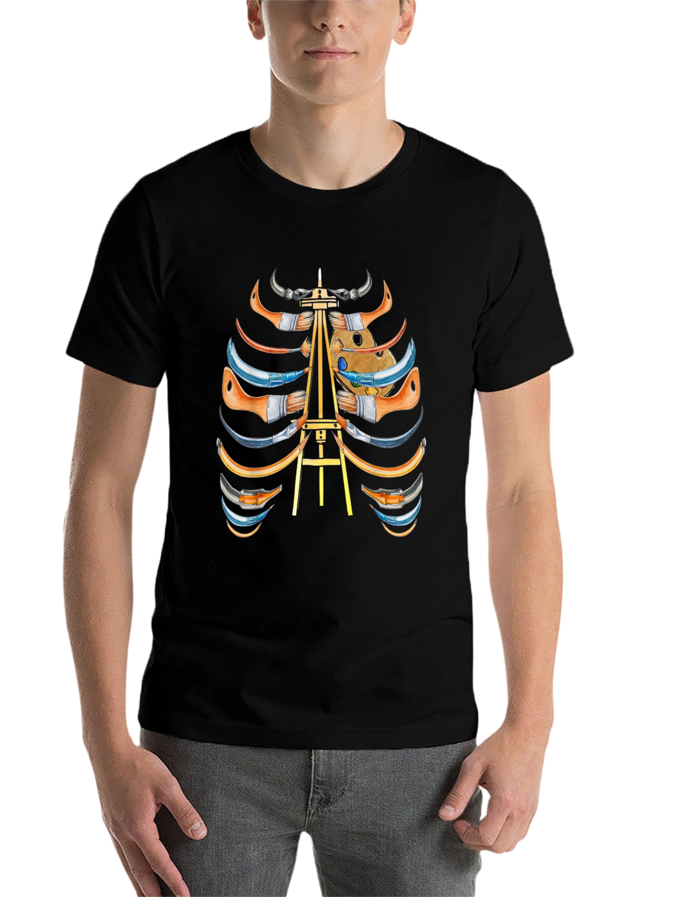 Black Artist Skeleton Ribcage Graphic Tee view 7