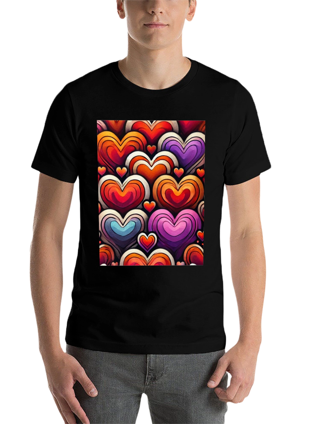 Black Heart Pattern Graphic Tee - Stylish and Unique view 7