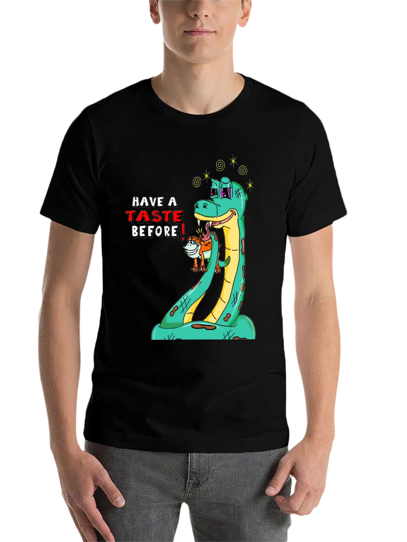 Black Funny Snake Tasting T-Shirt view 7