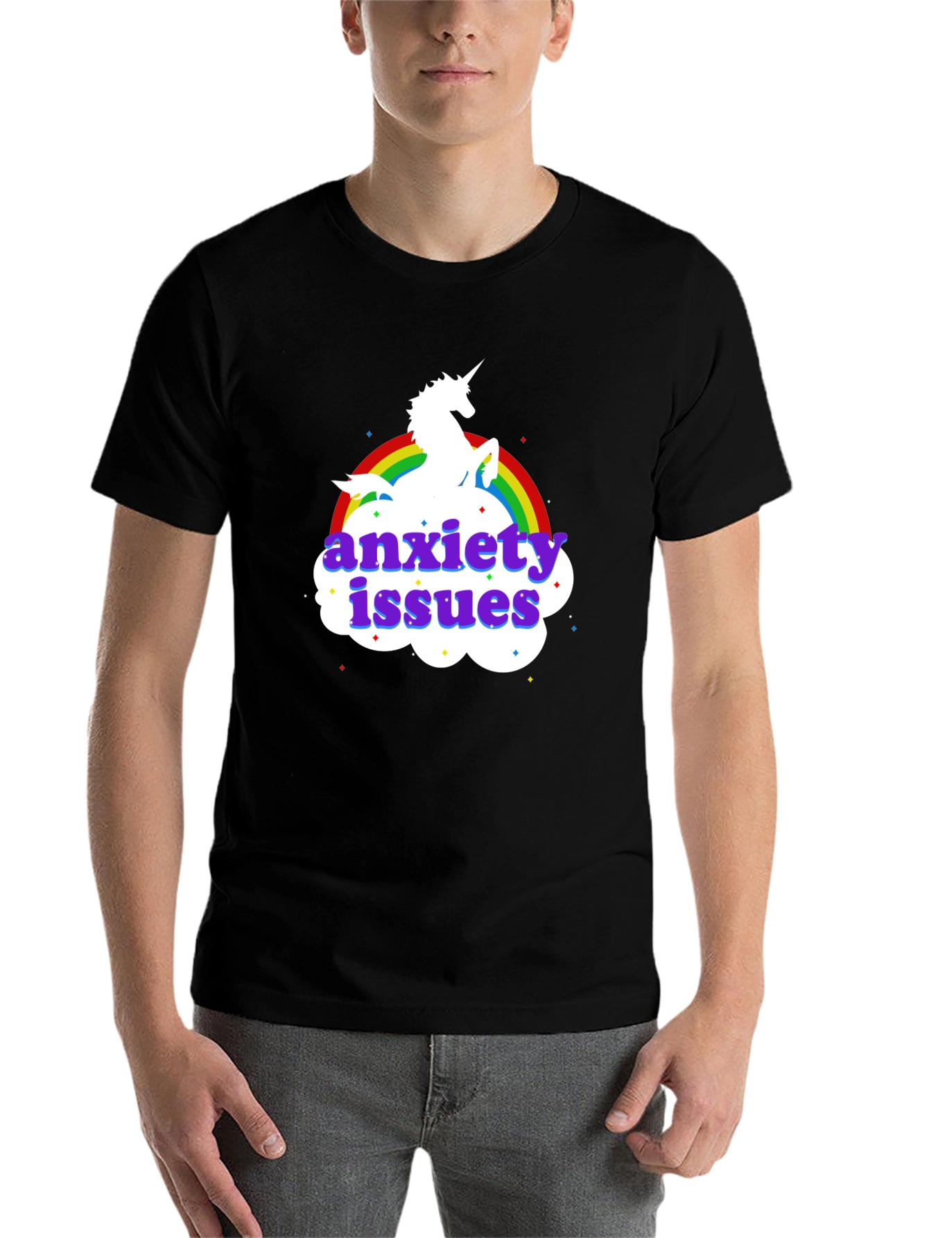 Black Anxiety Issues Unicorn T-Shirt view 7