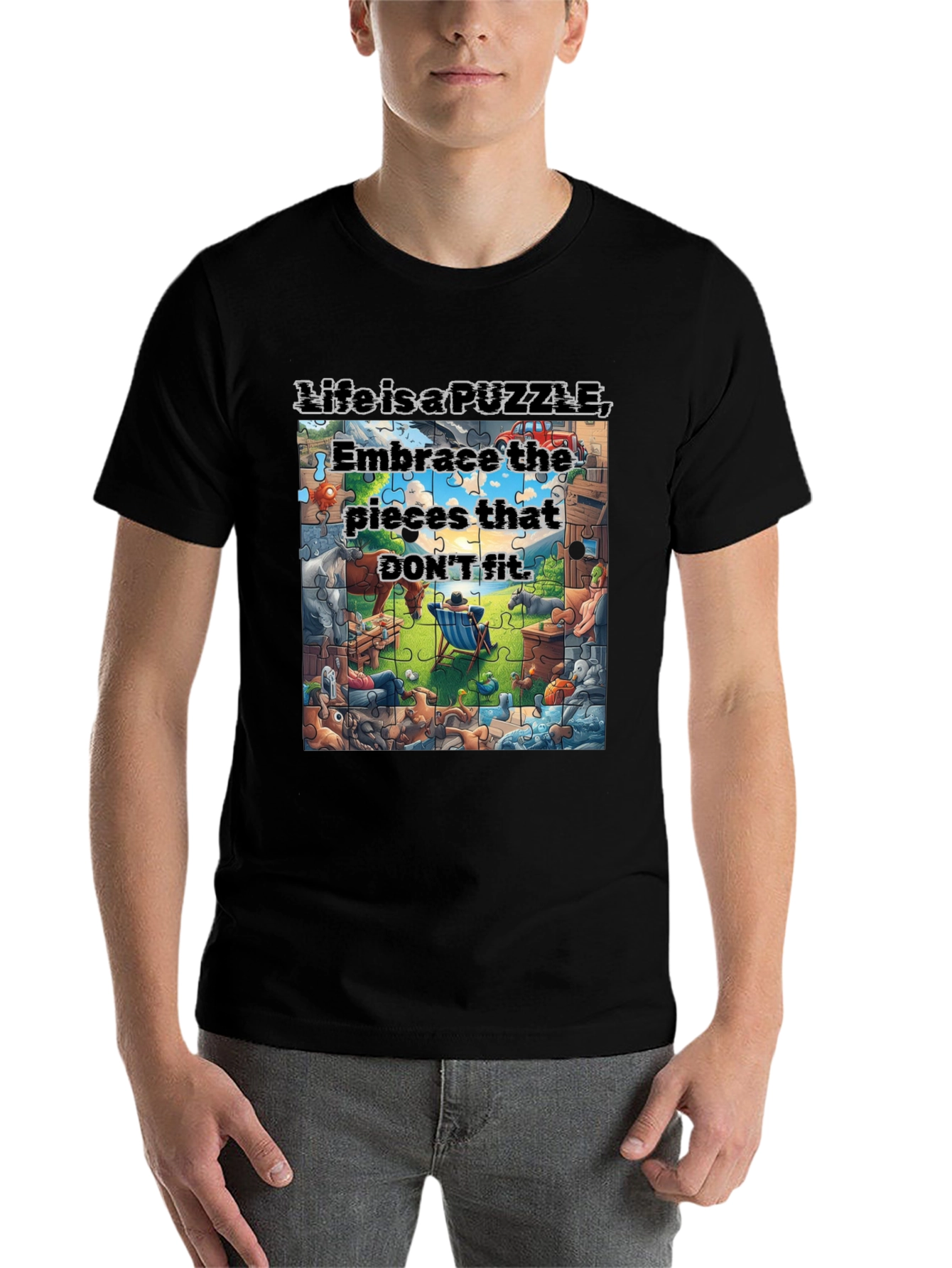 Black Puzzle Piece Life T-Shirt Embrace Uniqueness view 7