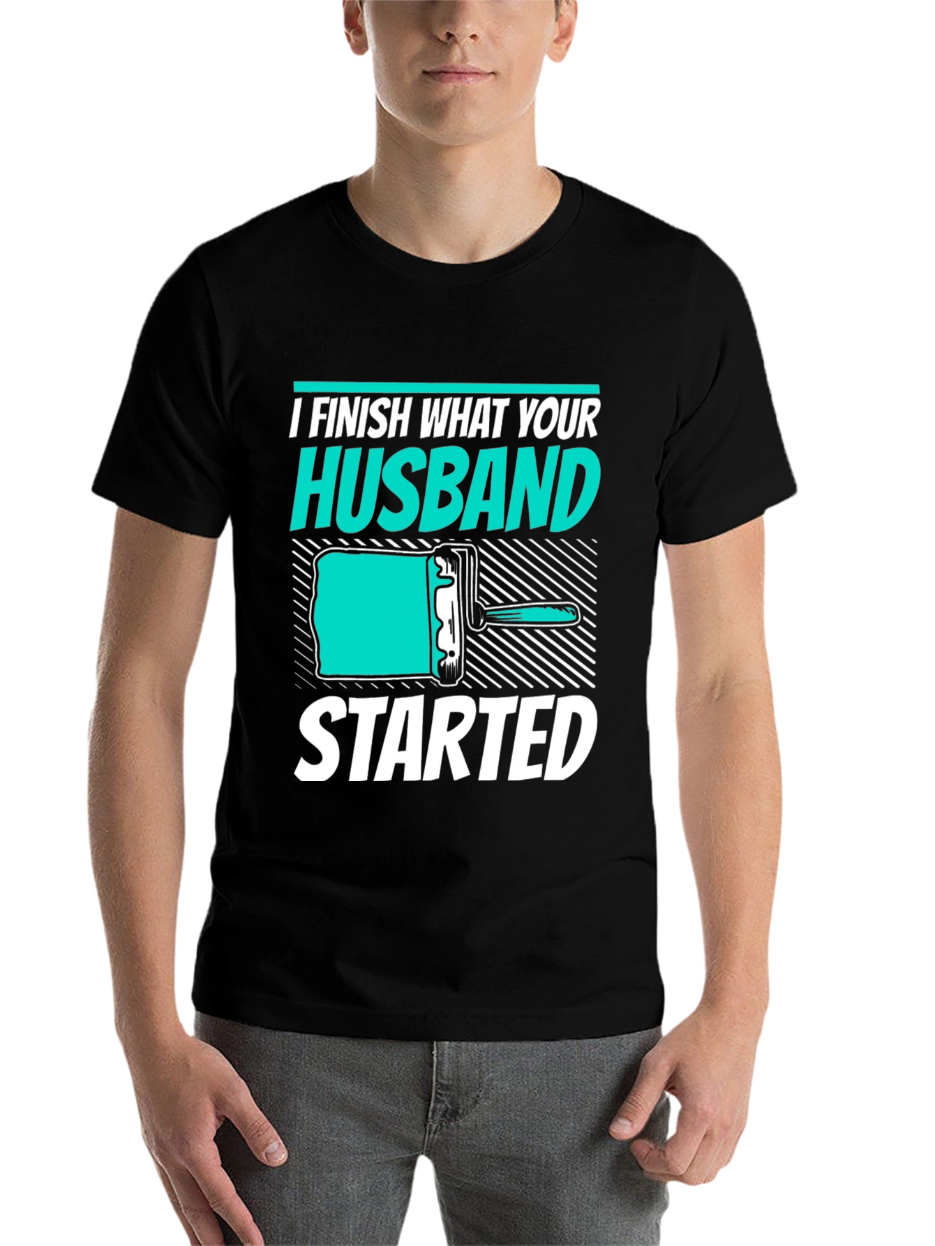 Black I Finish What Your Husband Started Funny T-Shirt view 7