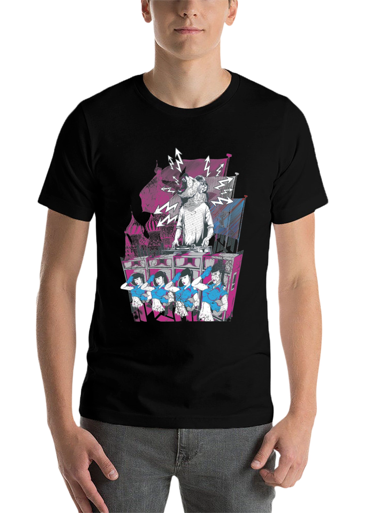 Black DJ Dog & Dancing Girls Graphic T-Shirt view 7