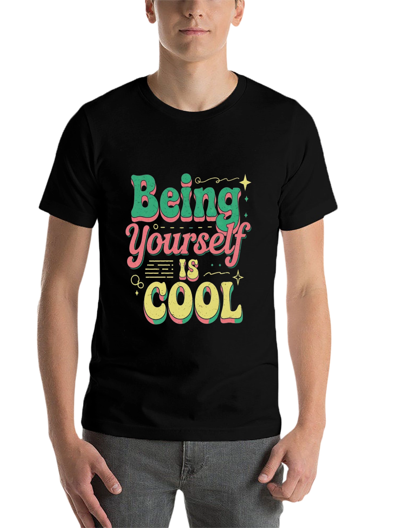 Black Being Yourself is Cool T-Shirt view 7