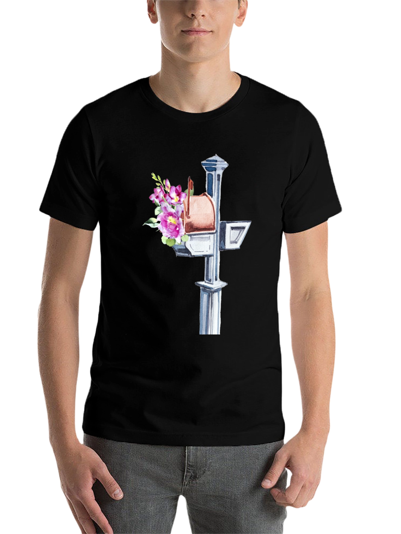 Black Floral Mailbox Graphic Tee - Unique & Stylish! view 7