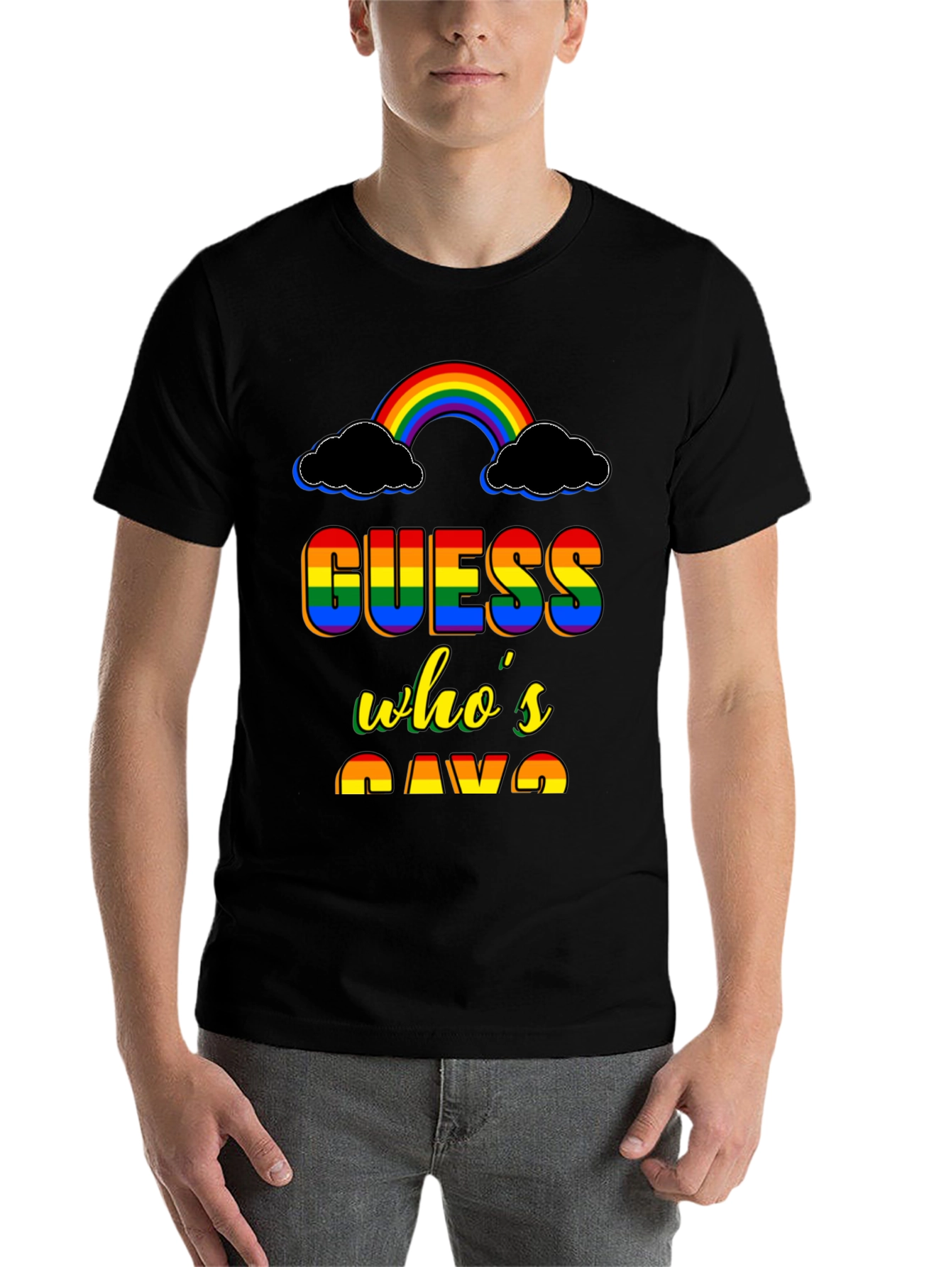 Black Guess Who's Gay T-Shirt Rainbow Pride view 7