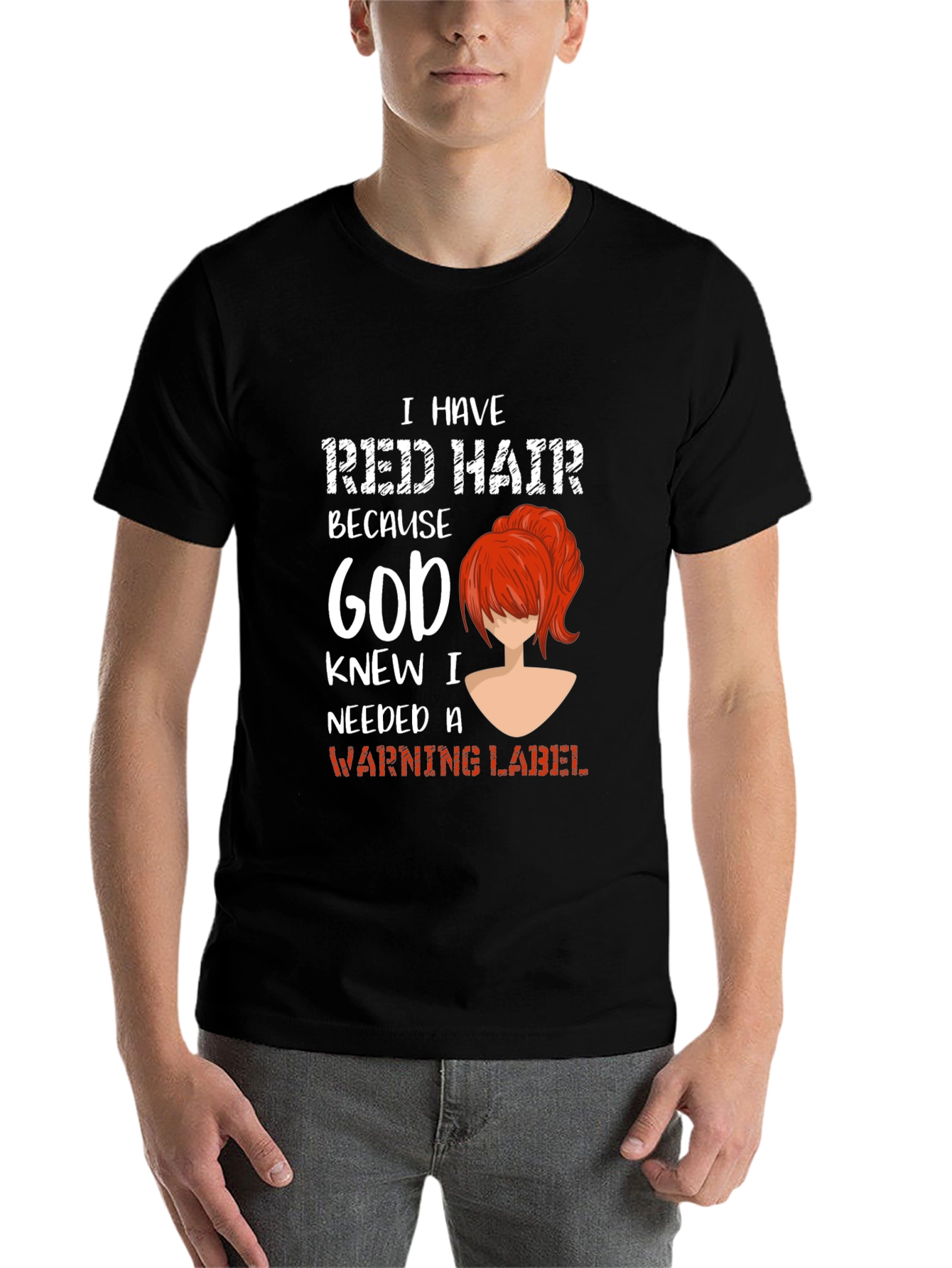 Black Red Hair Warning Label Graphic Tee view 7