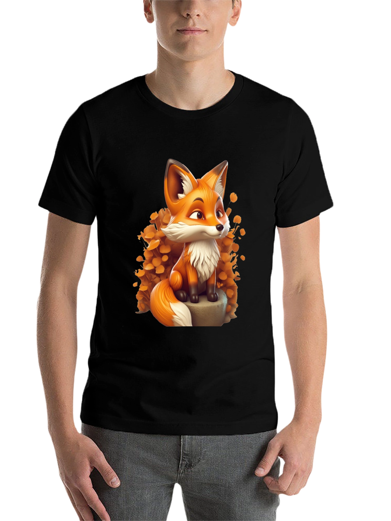 Black Cartoon Fox Graphic Tee - Stylish & Comfortable view 7