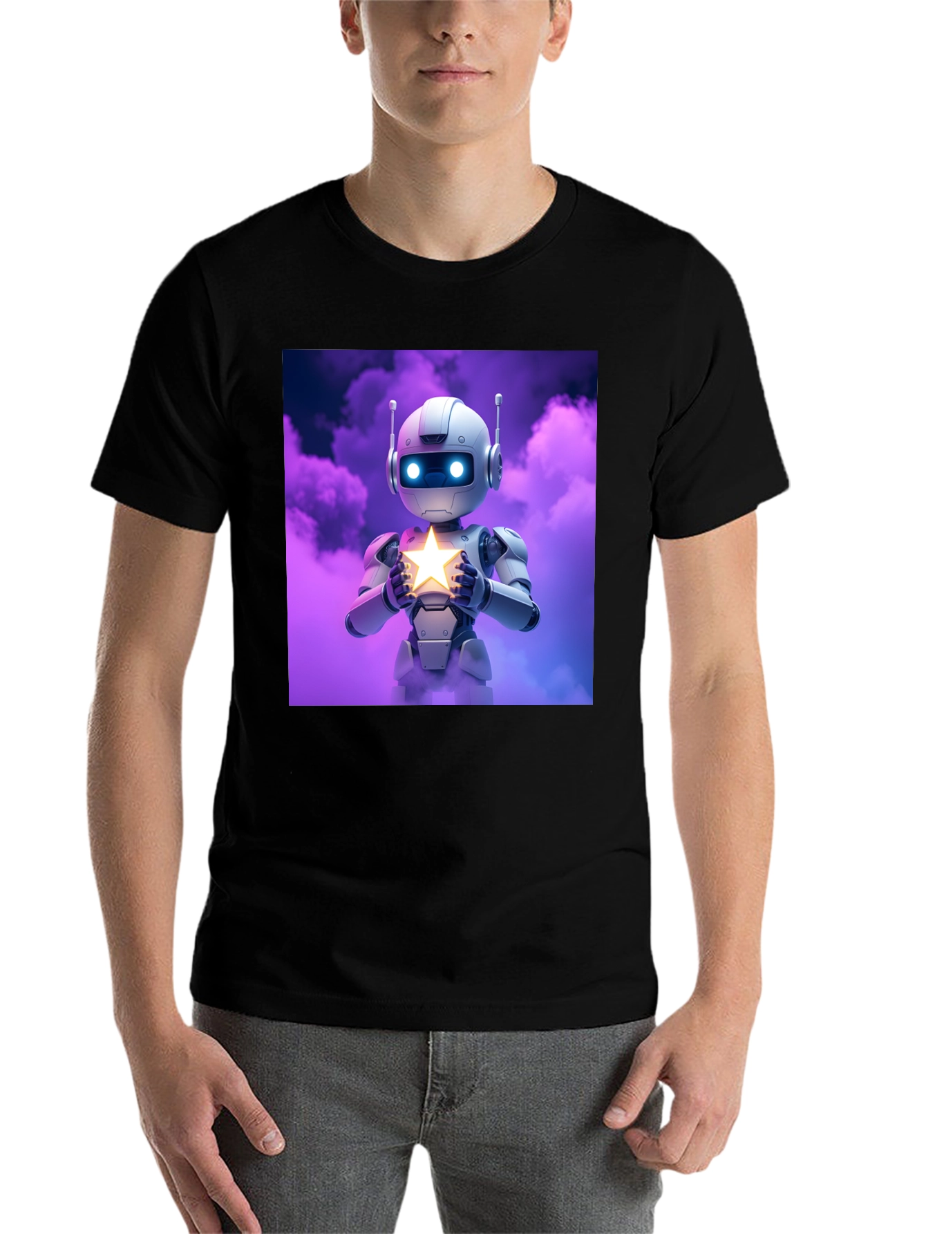 Black Robot Holding Star Graphic Tee view 7