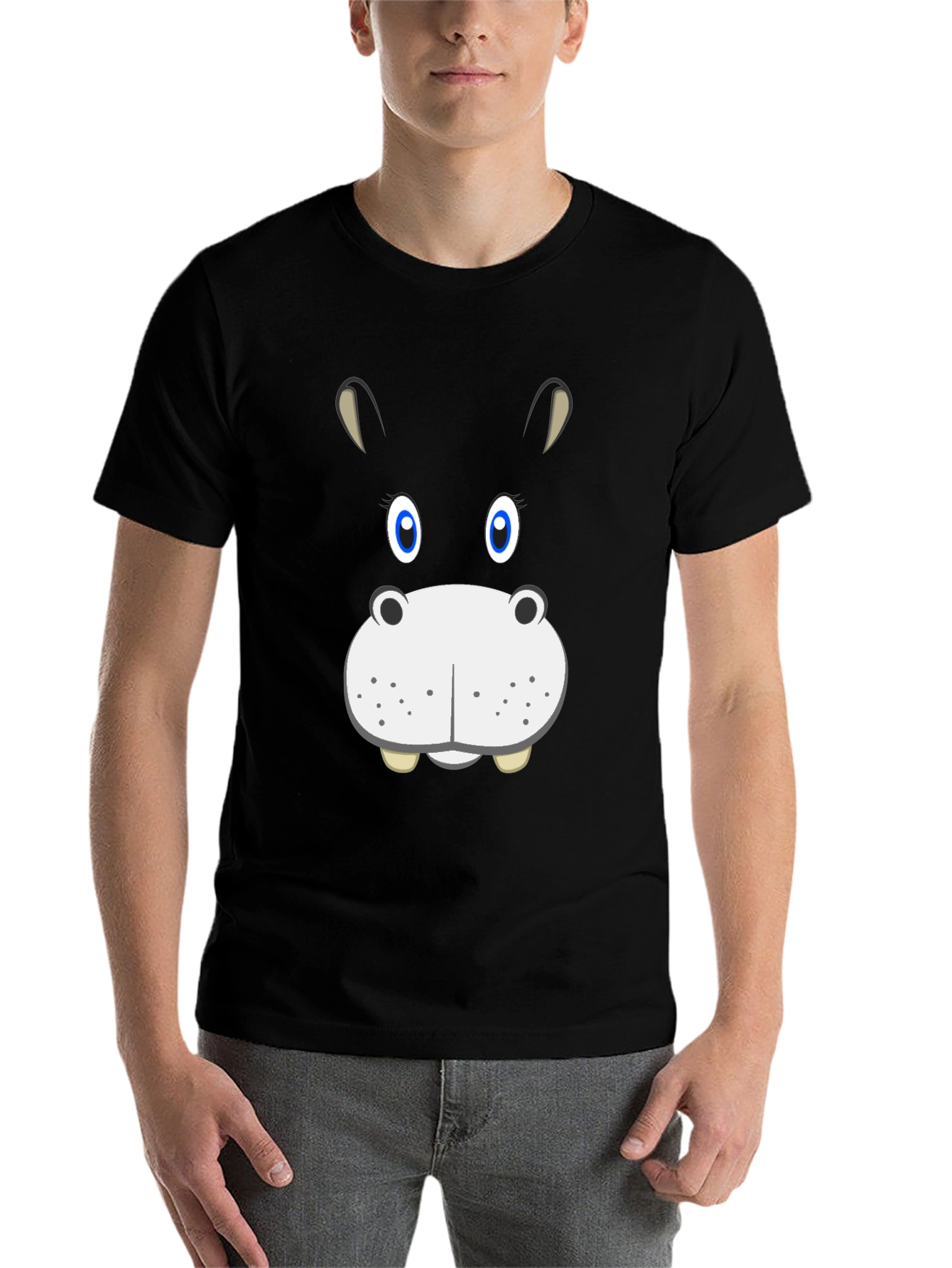 Black Hippo Face Graphic Tee - Fun Cartoon Animal Shirt view 7