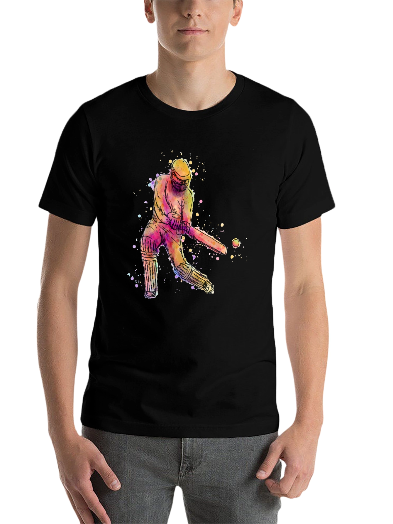 Black Cricket Player Watercolor Tee view 7