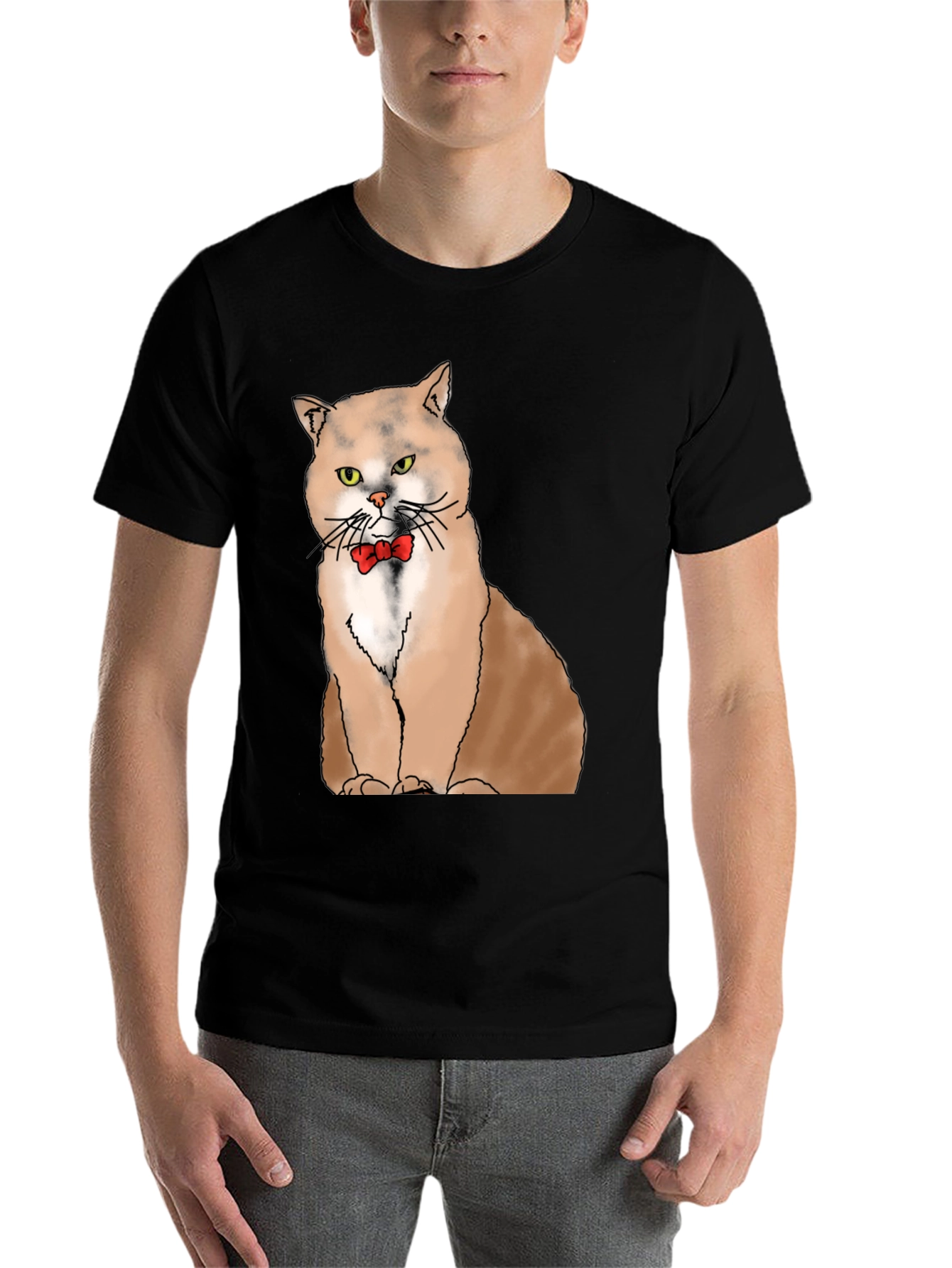 Black Cat with Bowtie Graphic T-Shirt - Black view 7