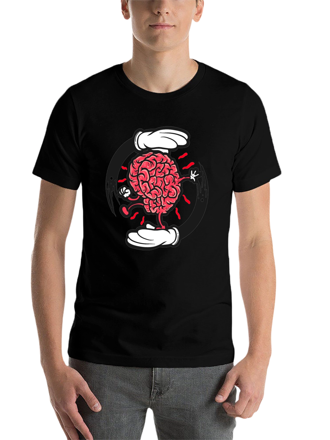 Black Cartoon Brain Graphic Tee - Black Cotton Blend view 7