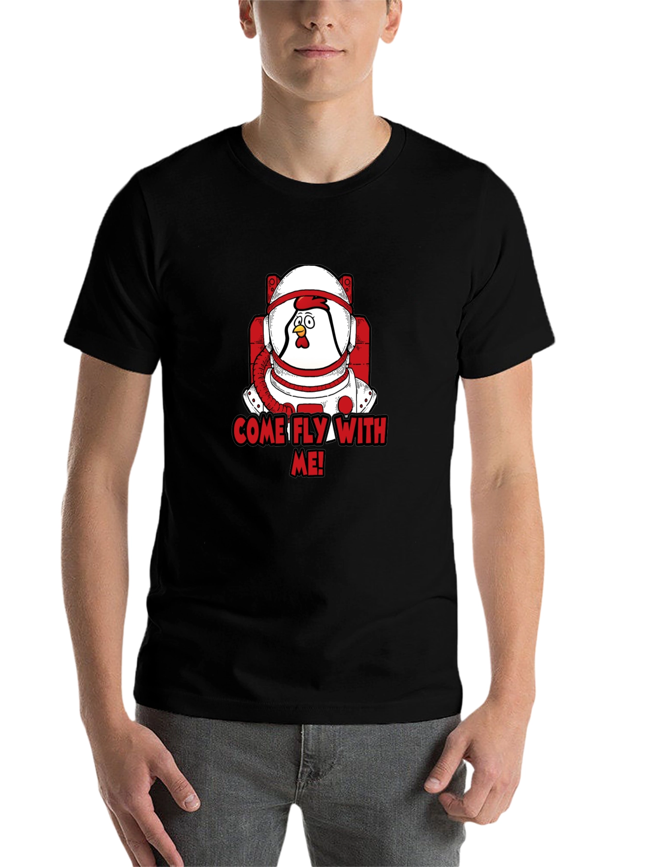 Black Astronaut Chicken T-Shirt - Come Fly With Me! view 7