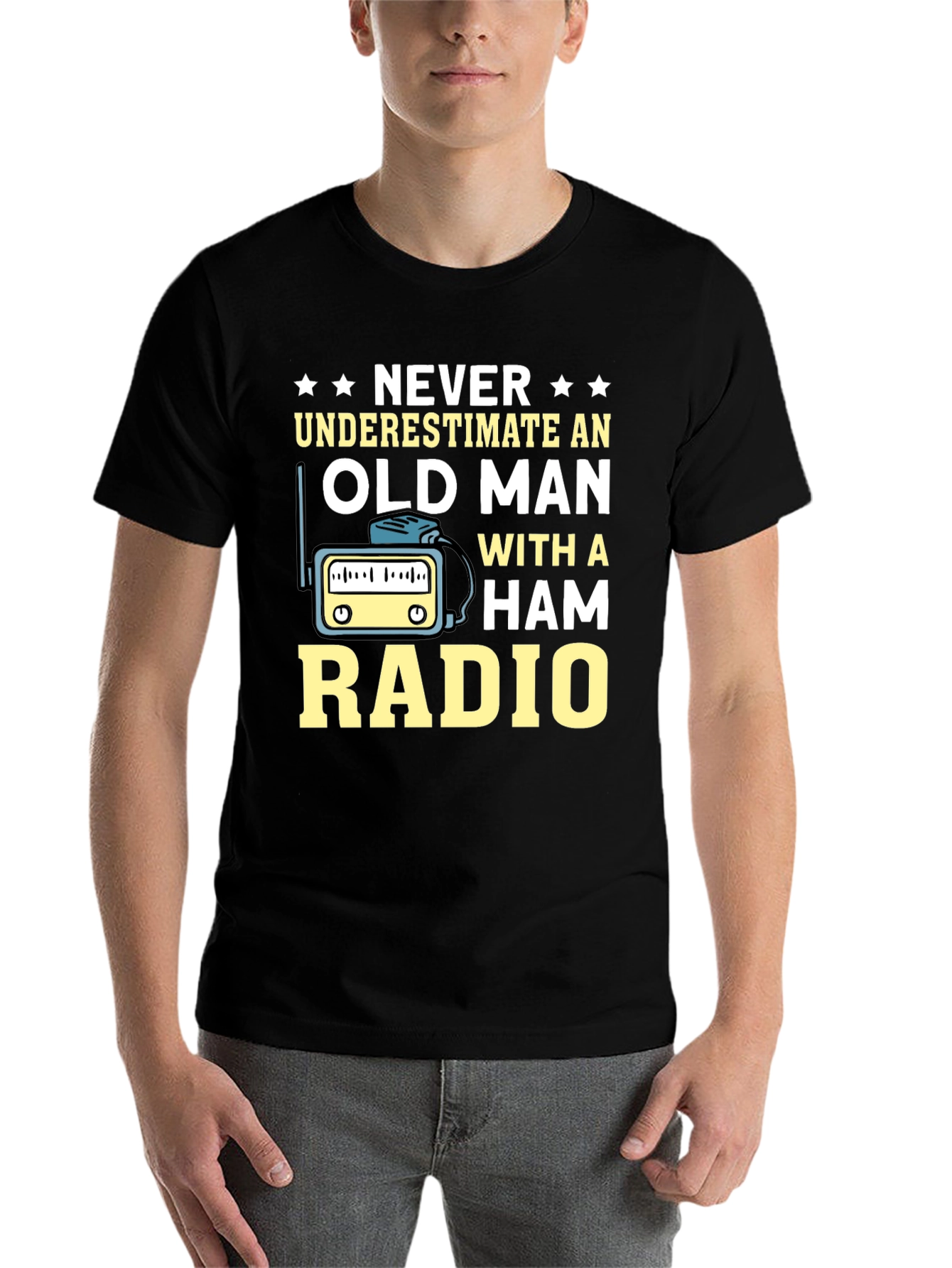 Black Ham Radio Old Man T-Shirt - Black view 7
