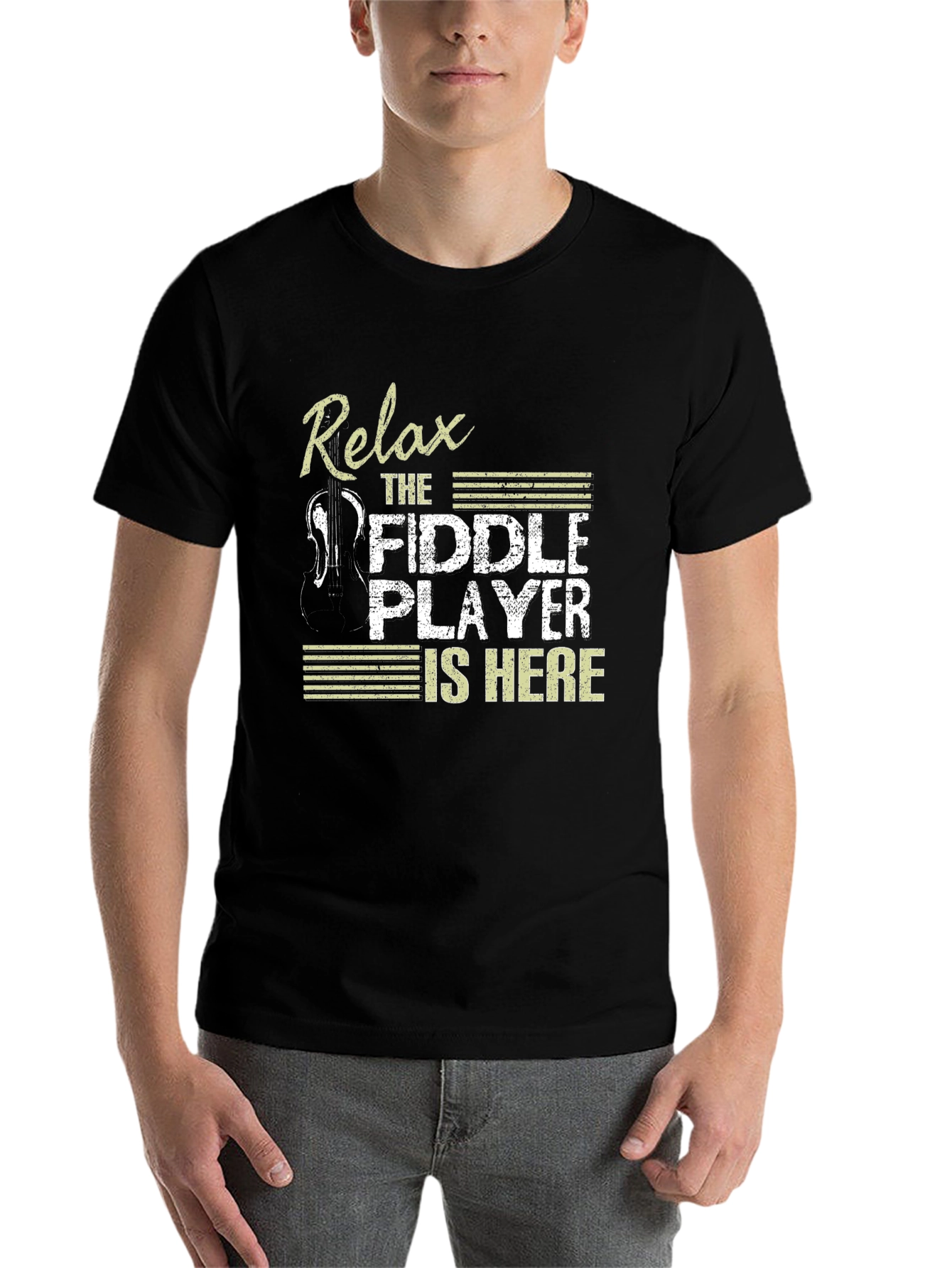 Black Relax Fiddle Player T-Shirt view 7