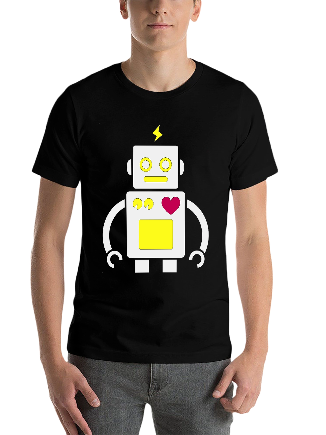 Black Fun Robot Graphic Tee - Black Cotton Blend view 7