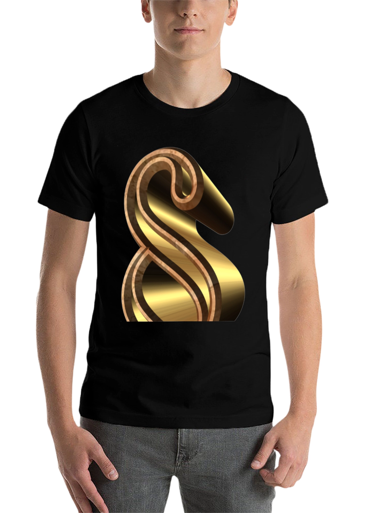 Black Stylish Black Tee with Gold & Brown Ampersand Design view 7