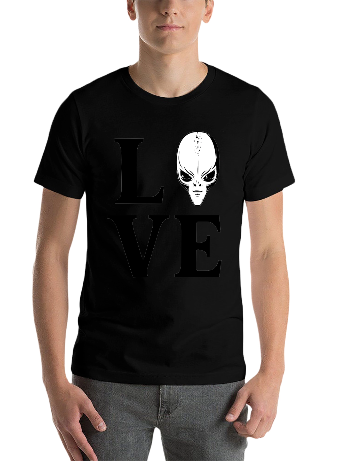 Black Love Alien Black T-Shirt, Sci-Fi Design view 7