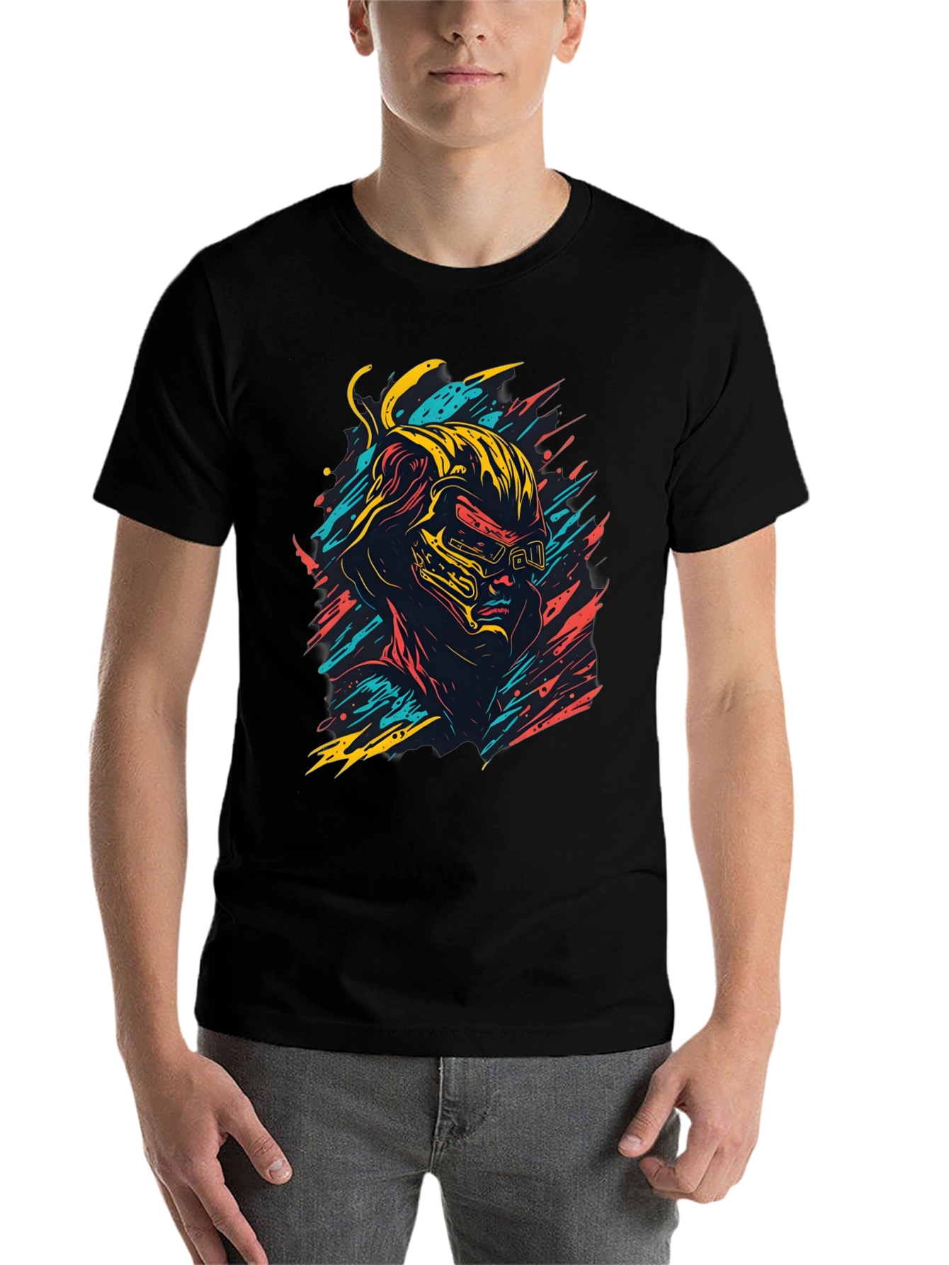 Black Cyberpunk Graphic Tee - Cool Retro Gamer Style Shirt view 7