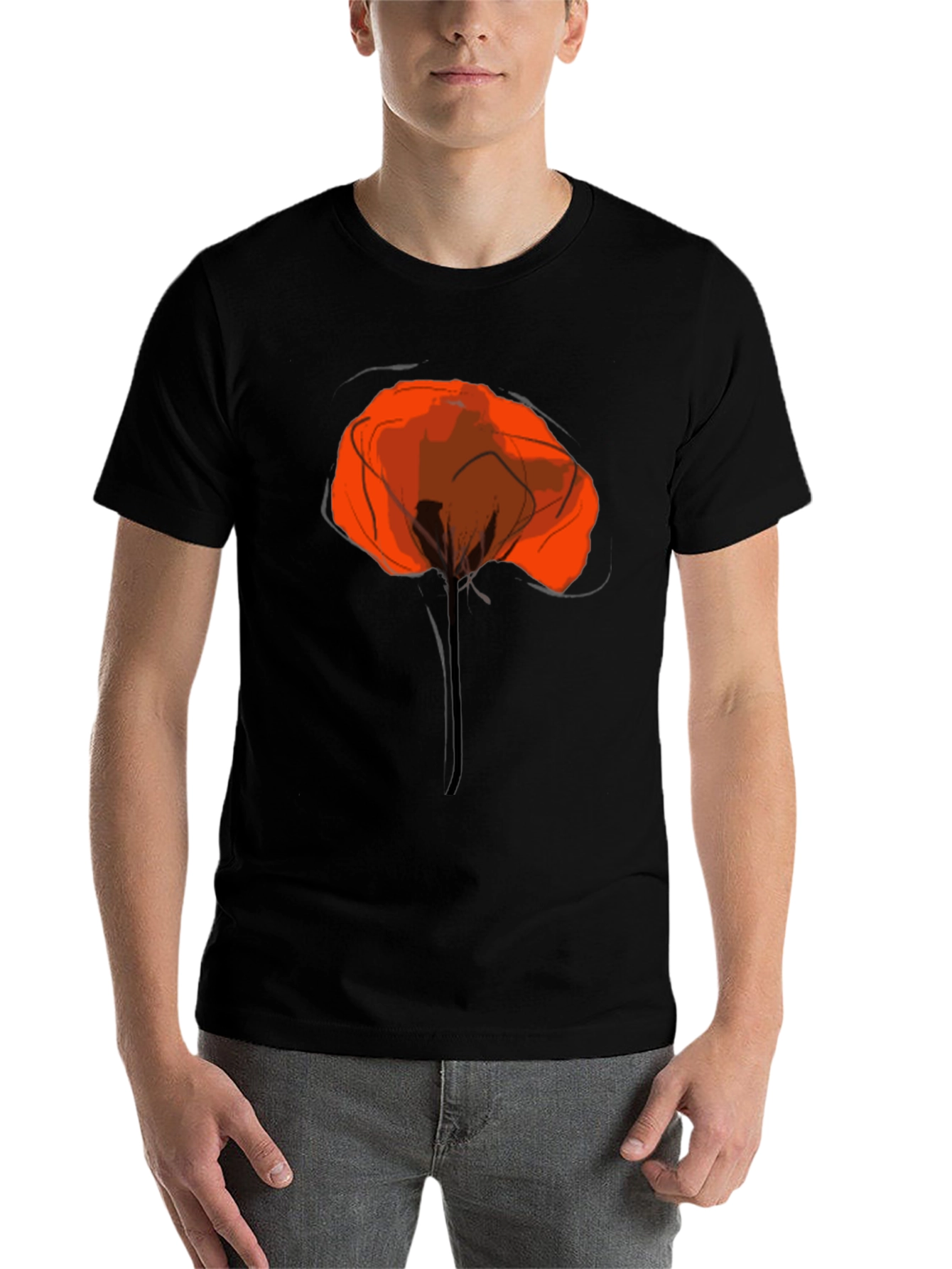 Black Abstract Poppy Graphic Print Black T-Shirt view 7