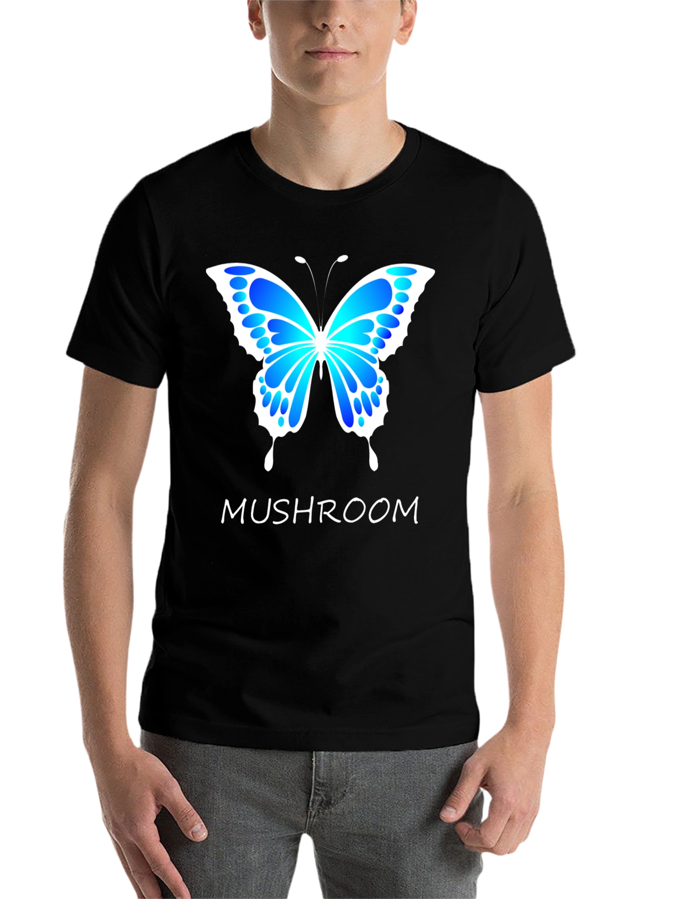 Black Mushroom Butterfly Graphic T-Shirt view 7