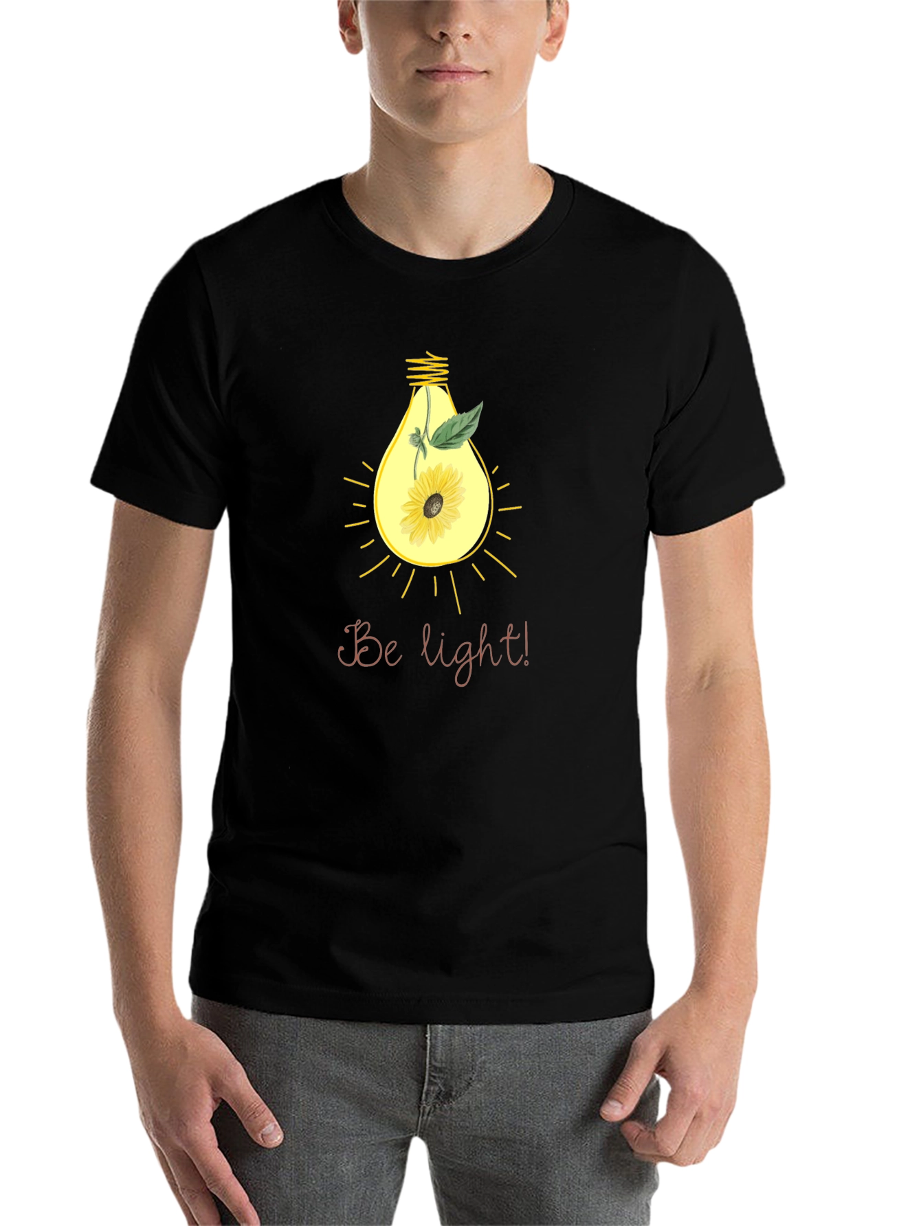 Black Be Light! Sunflower Bulb Graphic Black T-Shirt view 7