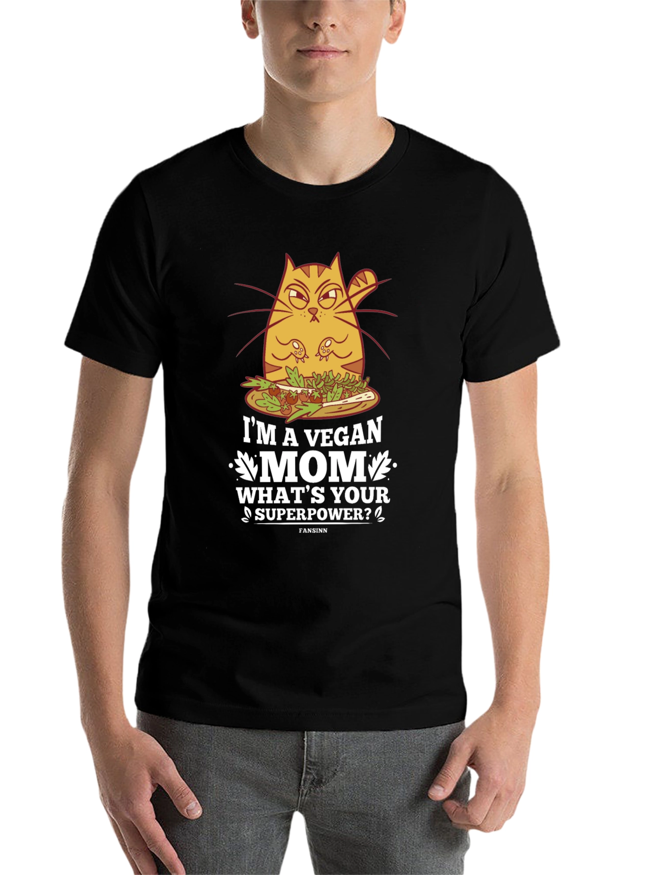 Black Vegan Mom T-Shirt - Funny Cat Design view 7
