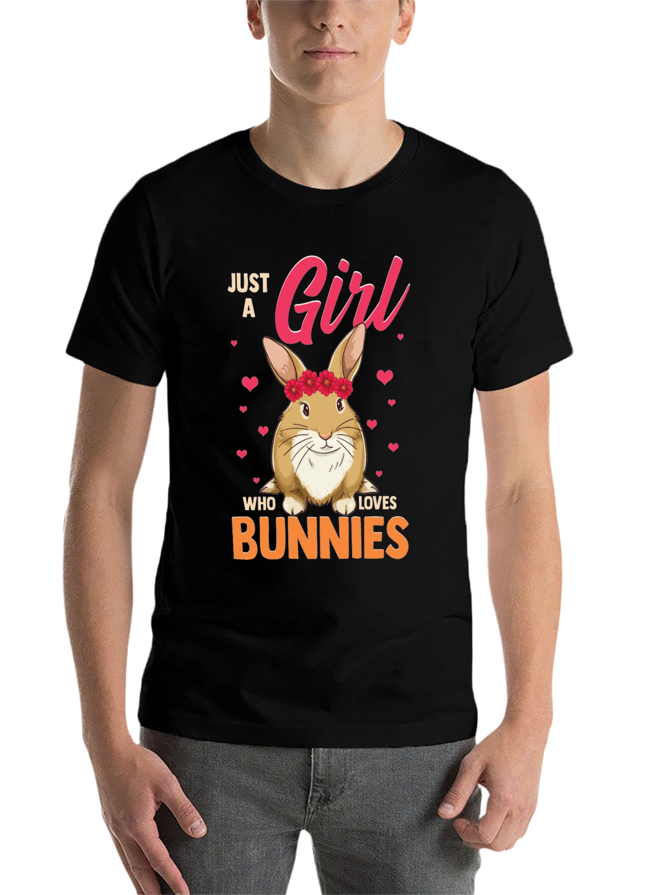 Black Just a Girl Who Loves Bunnies Graphic T-Shirt view 7