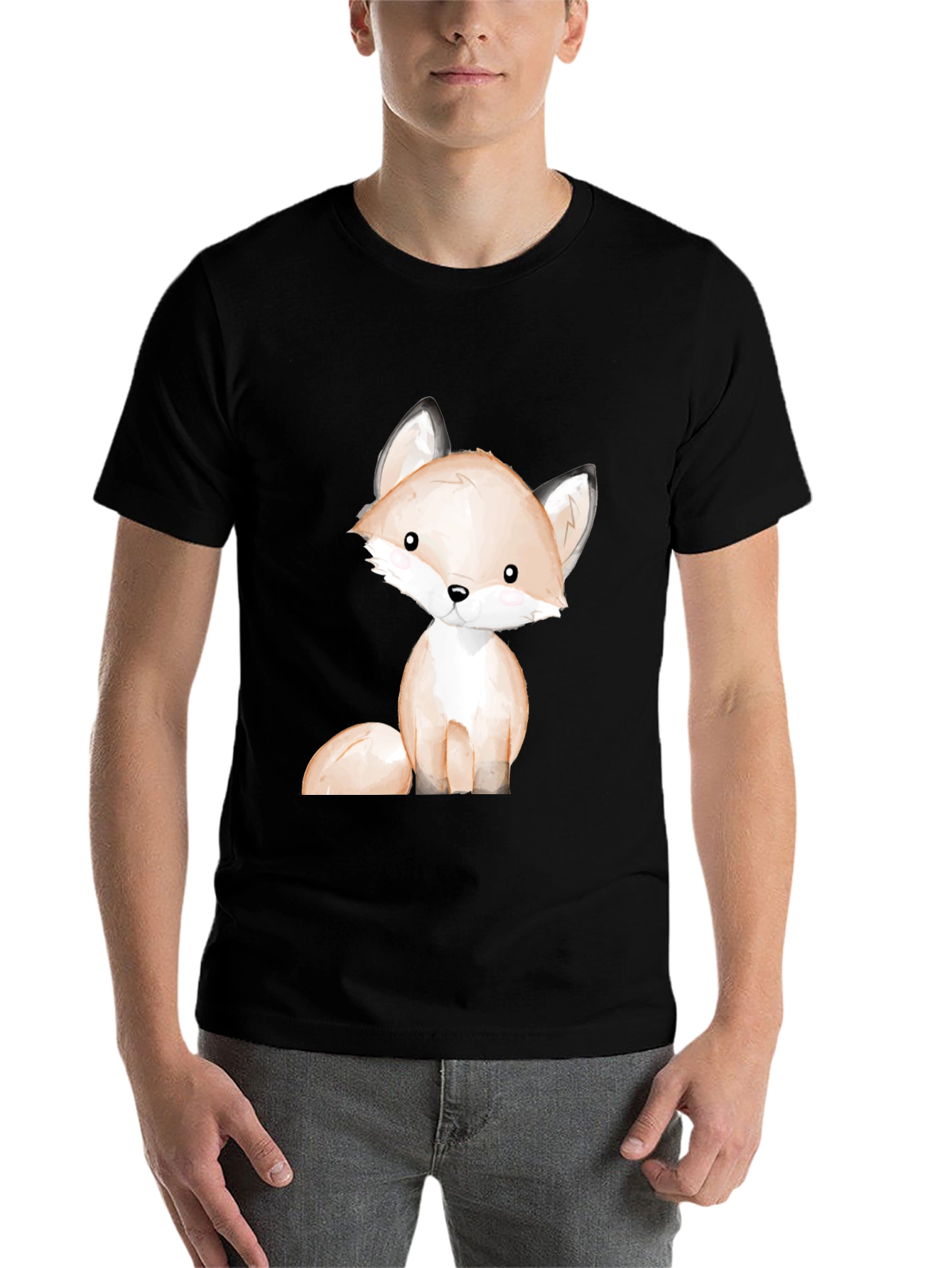 Black Cute Fox Graphic Tee - Unisex Black T-Shirt view 7