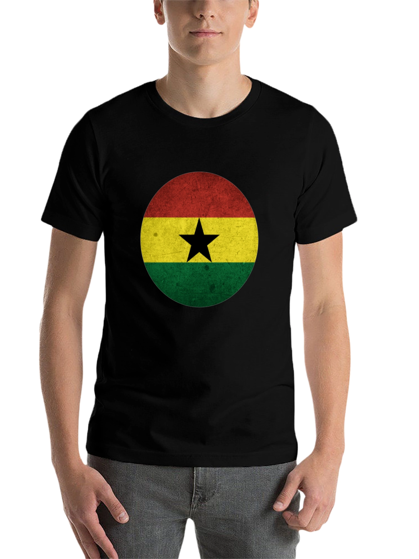 Ghana Flag Graphic T-Shirt - Mens Black Tee - 7
