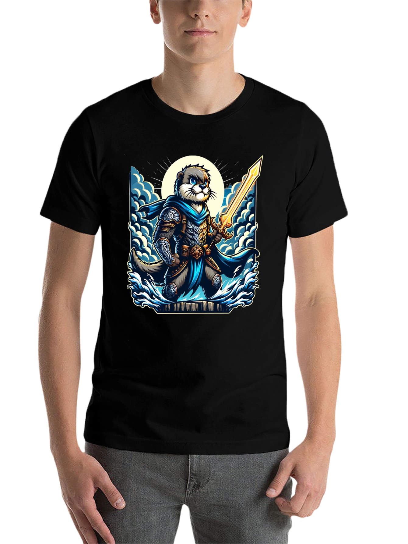 Black Otter Knight T-Shirt - Fantasy Graphic Tee view 7